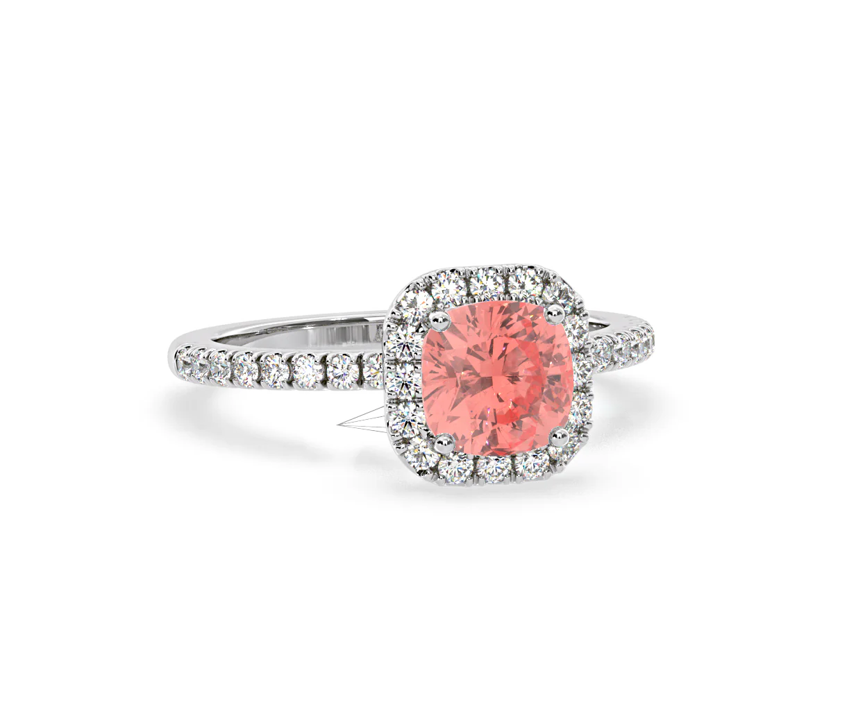 Beatrice Pink Lab Diamond 1.65ct Cushion Halo Ring in Platinum - Elara Collection - Image 83