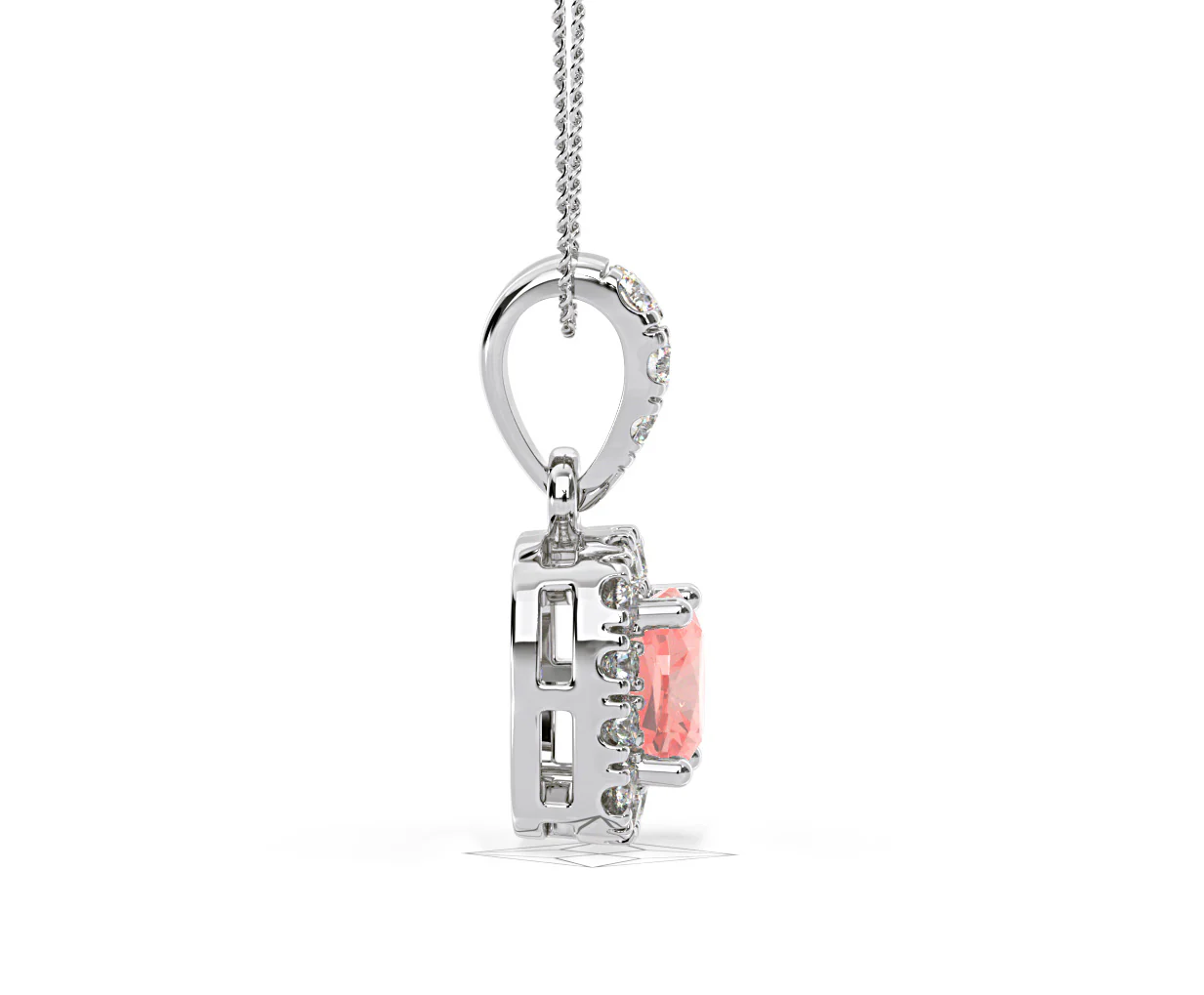 Beatrice Pink Lab Diamond Cushion Cut Necklace 0.70ct in 18K White Gold - Elara Collection - Image 68