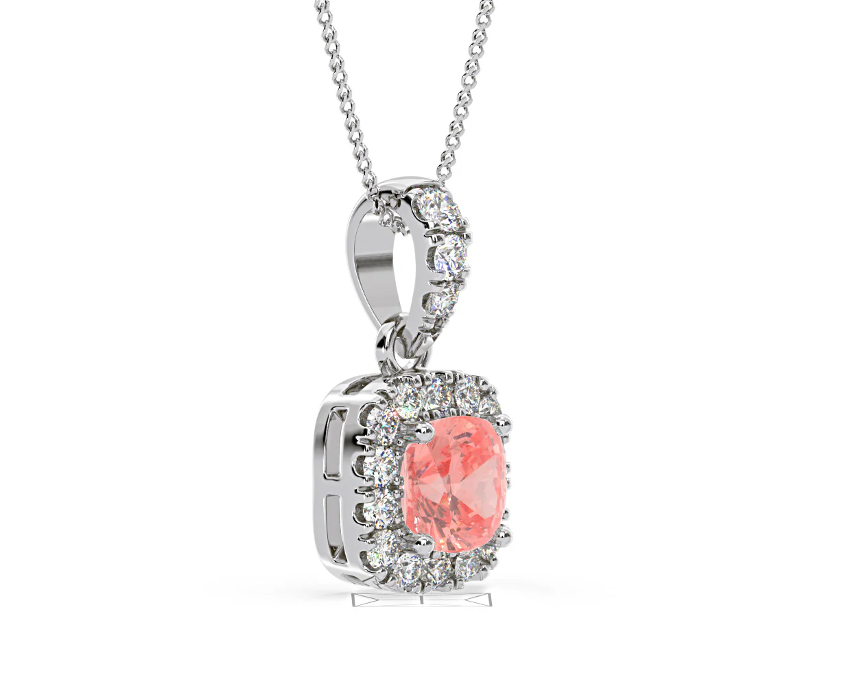 Beatrice Pink Lab Diamond Cushion Cut Necklace 0.70ct in 18K White Gold - Elara Collection - Image 77