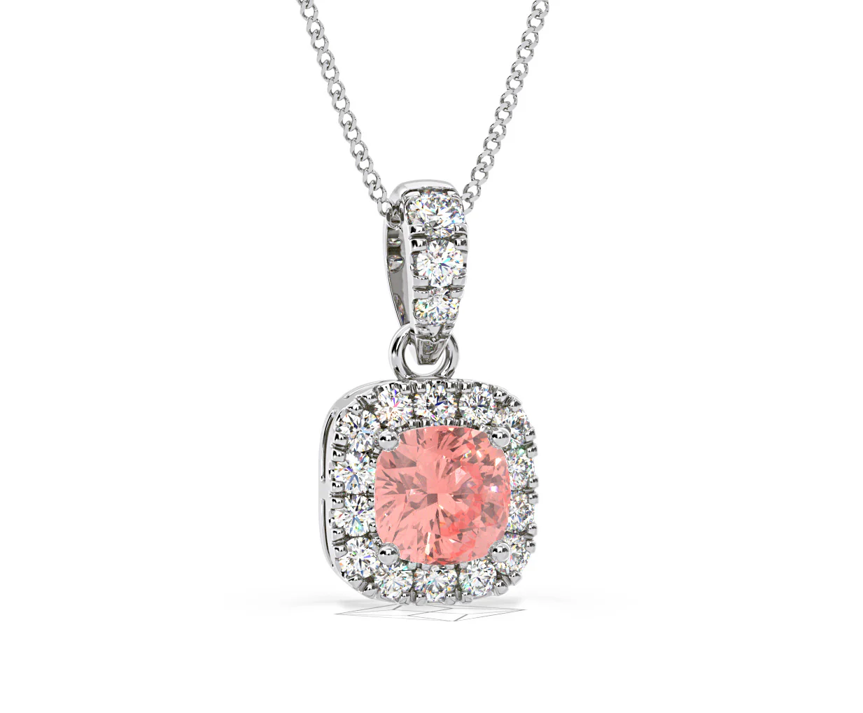 Beatrice Pink Lab Diamond Cushion Cut Necklace 0.70ct in 18K White Gold - Elara Collection - Image 84
