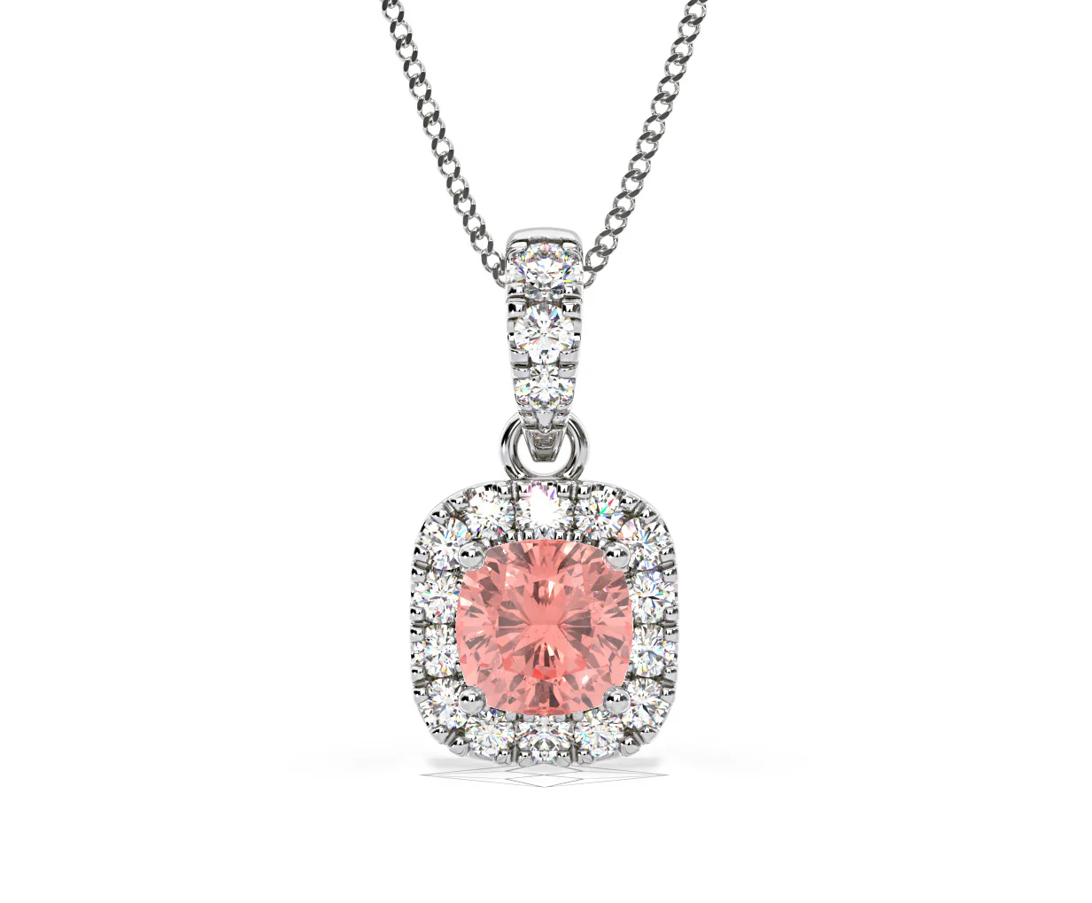 Beatrice Pink Lab Diamond Cushion Cut Necklace 0.70ct in 18K White Gold - Elara Collection - Image 87