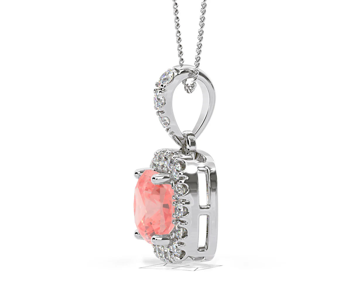 Beatrice Pink Lab Diamond Cushion Cut Necklace 1.38ct in 18K White Gold - Elara Collection - Image 25