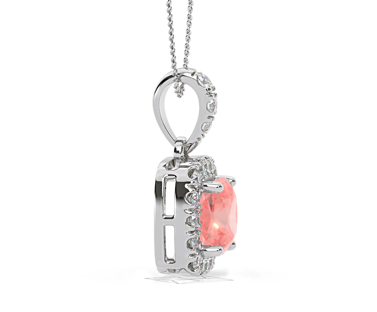 Beatrice Pink Lab Diamond Cushion Cut Necklace 1.38ct in 18K White Gold - Elara Collection - Image 71