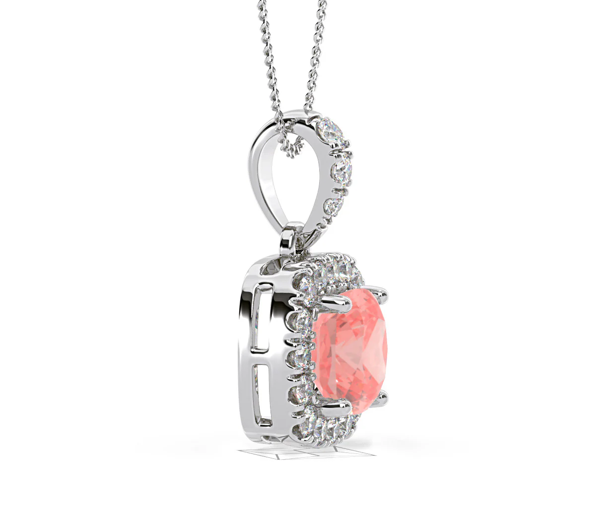 Beatrice Pink Lab Diamond Cushion Cut Necklace 1.38ct in 18K White Gold - Elara Collection - Image 73
