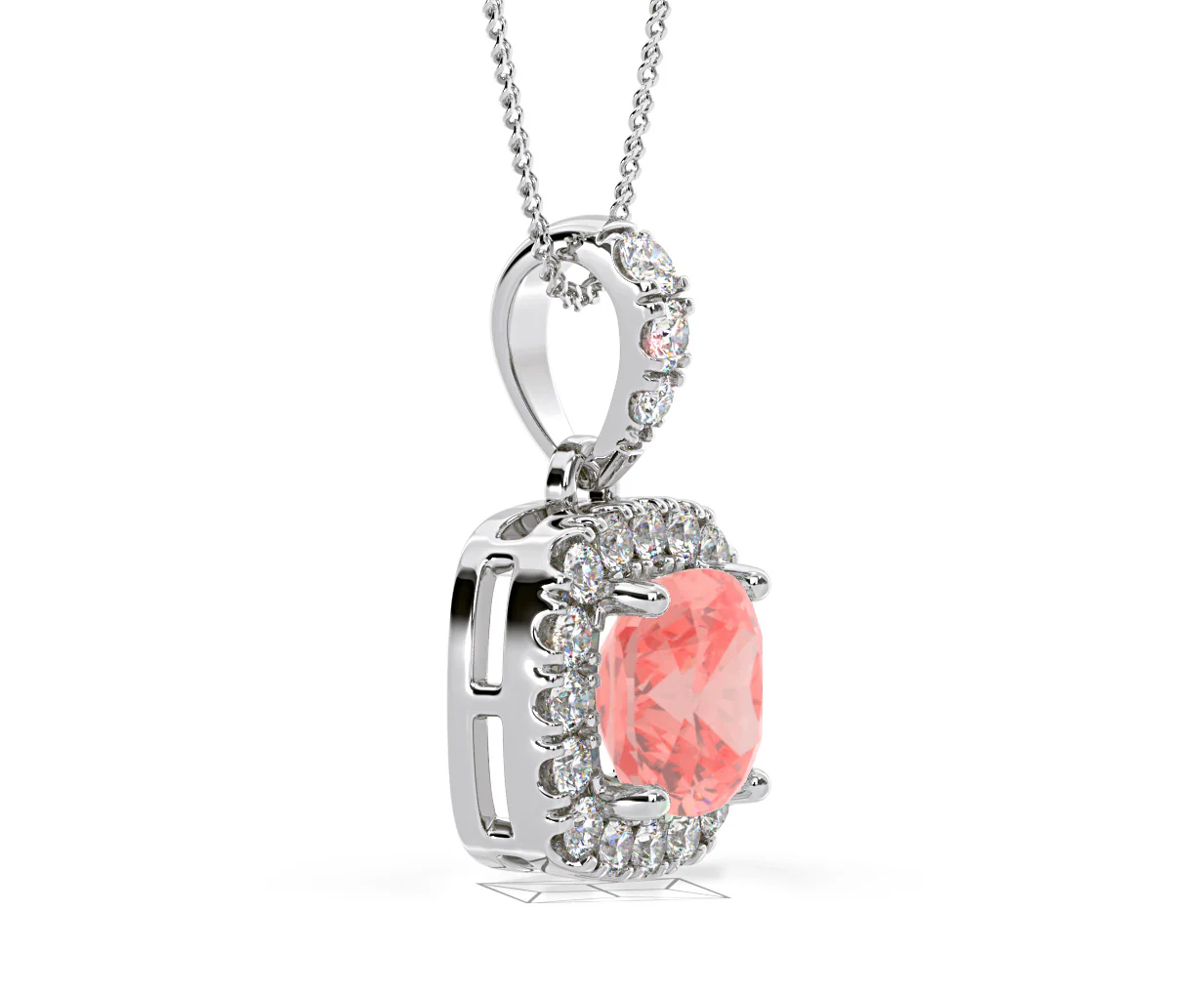 Beatrice Pink Lab Diamond Cushion Cut Necklace 1.38ct in 18K White Gold - Elara Collection - Image 75