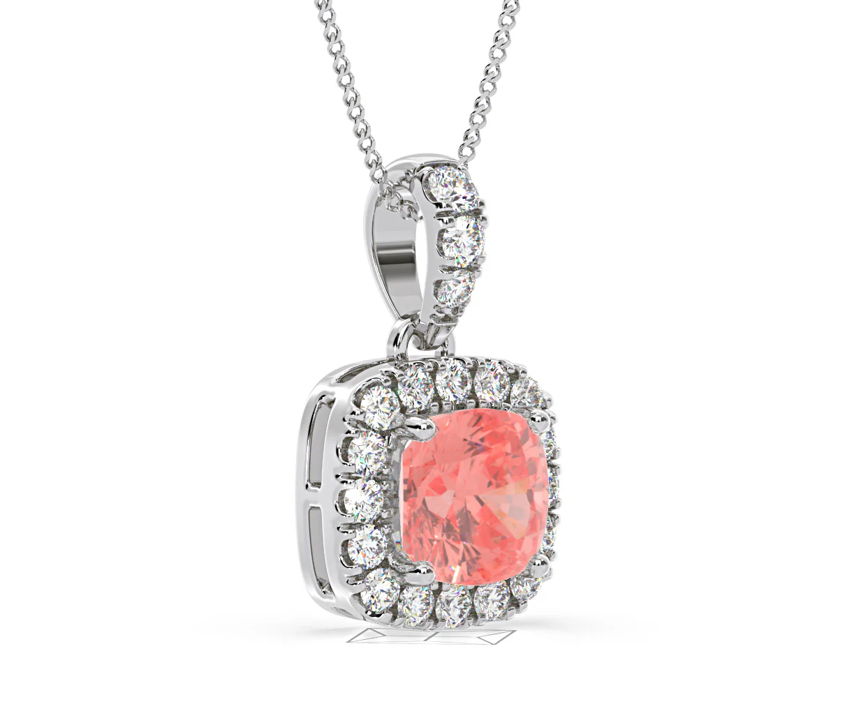 Beatrice Pink Lab Diamond Cushion Cut Necklace 1.38ct in 18K White Gold - Elara Collection - Image 80