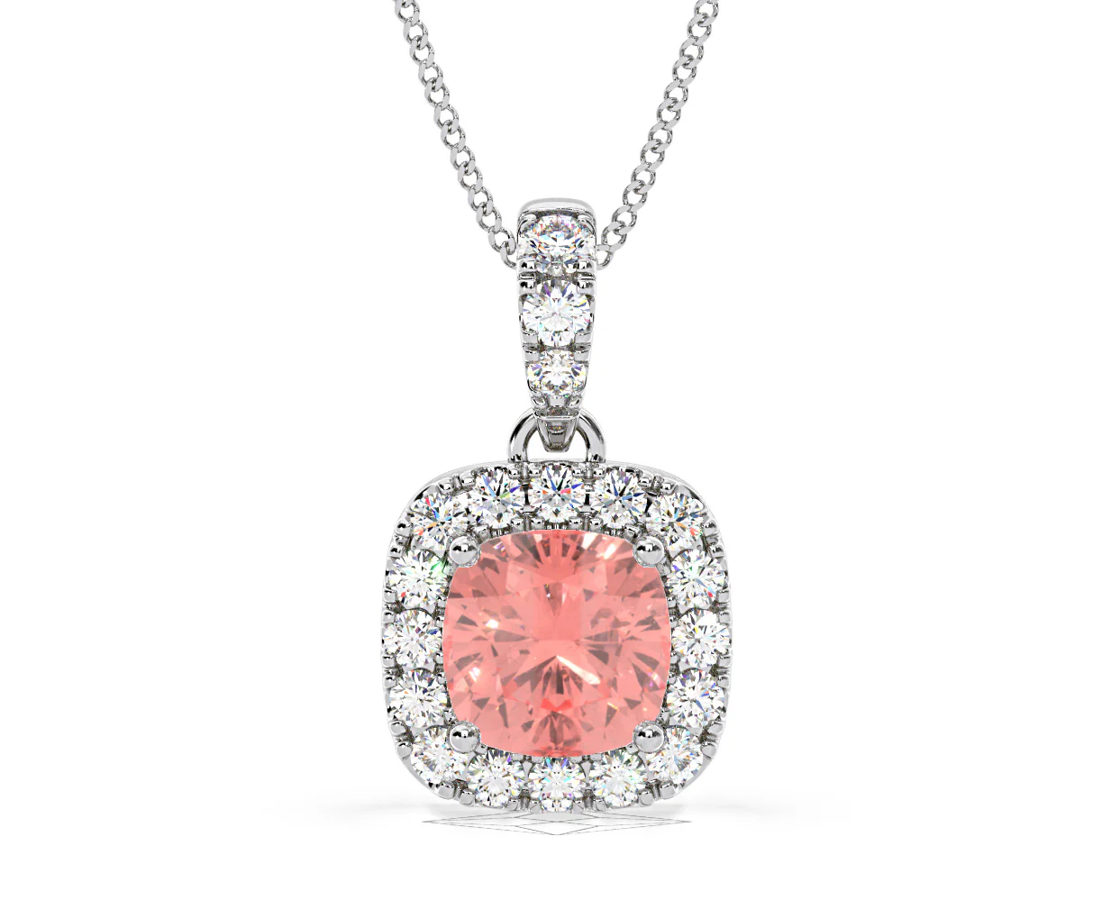 Beatrice Pink Lab Diamond Cushion Cut Necklace 1.38ct in 18K White Gold - Elara Collection - Image 9