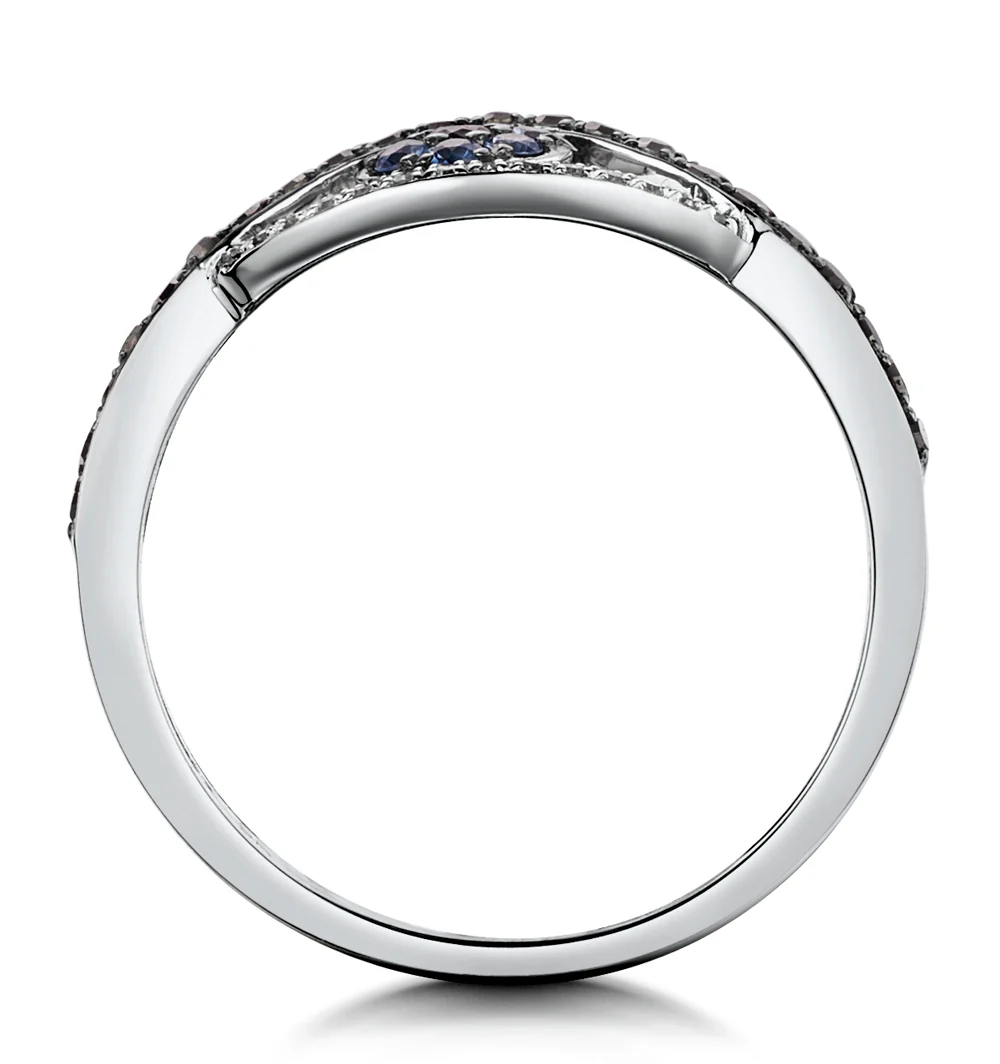 Black Diamond Sapphire Evil Eye Hamsa Stellato Ring in 9K White Gold - Image 3