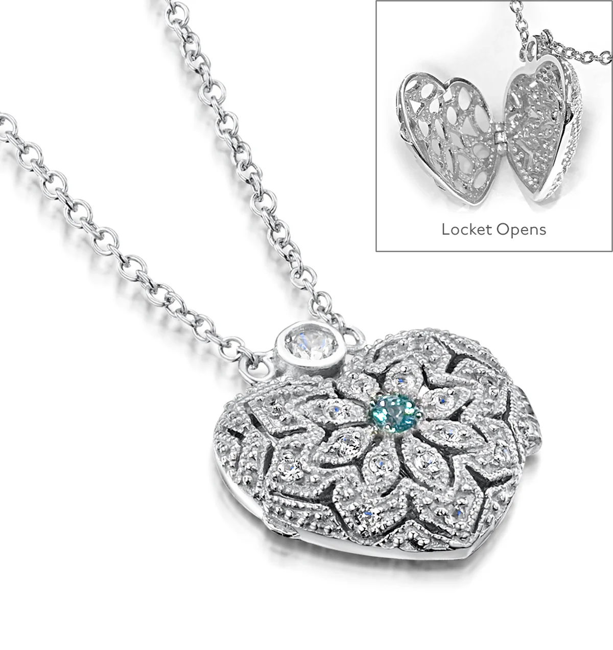 Blue and White Topaz November Birthstone Locket Necklace in Silver - Image 4