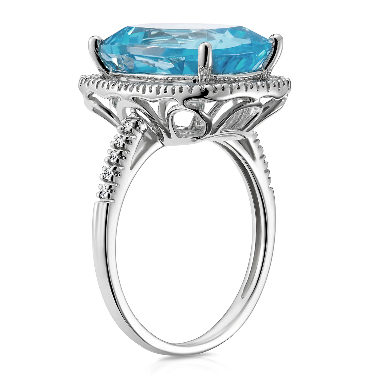 Blue Topaz 6.83CT And Diamond 9K White Gold Ring - Image 3