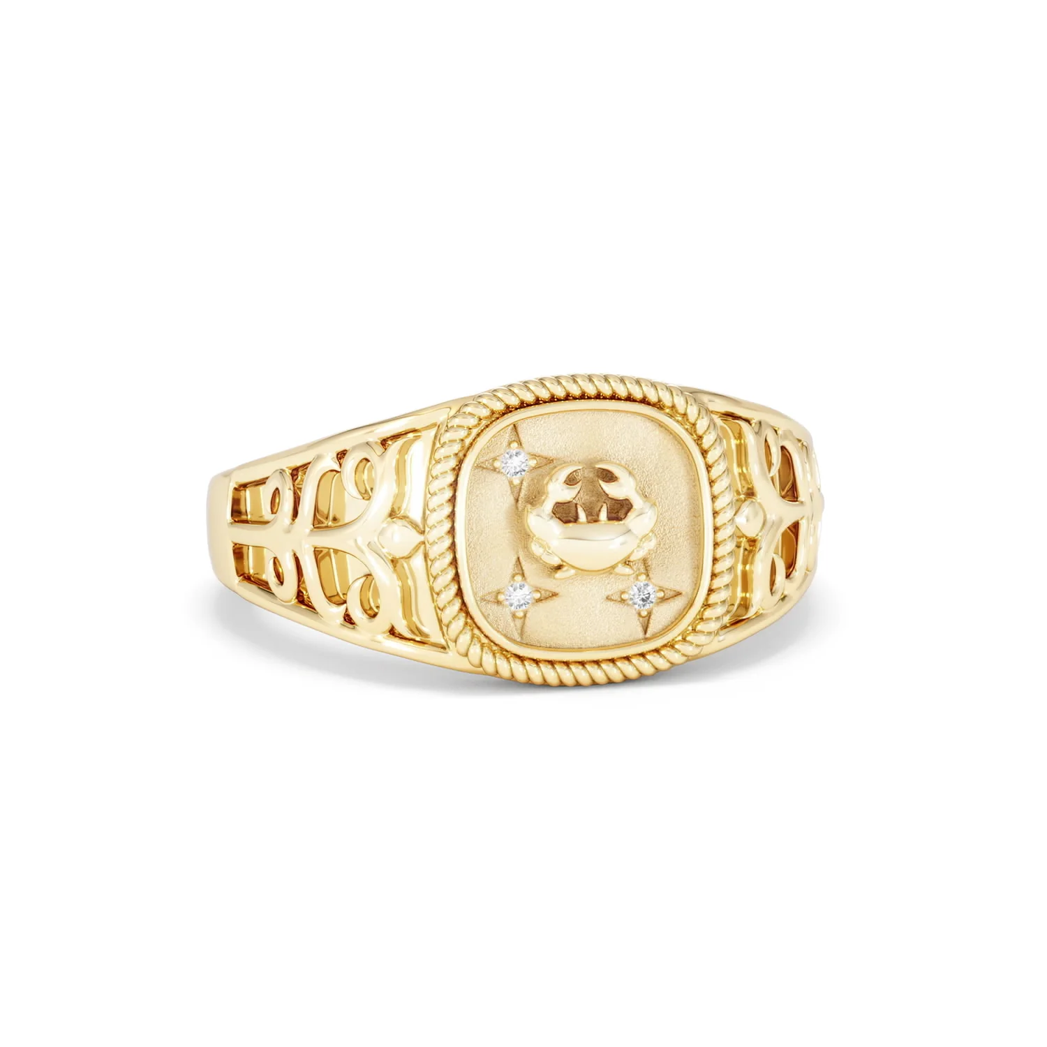 Cancer Zodiac 0.01ct Lab Diamond Signet Ring in 18K Gold Vermeil - Image 10