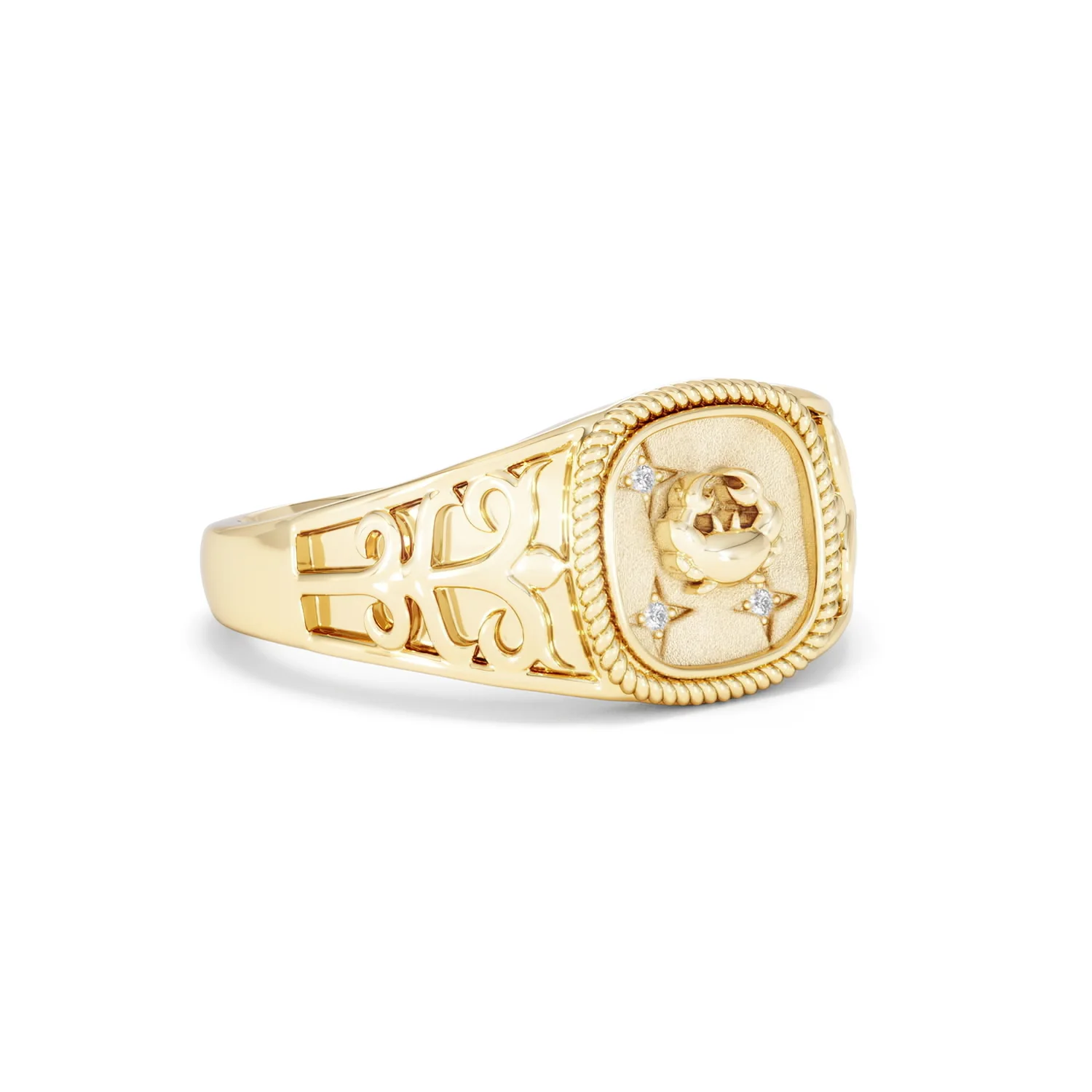 Cancer Zodiac 0.01ct Lab Diamond Signet Ring in 18K Gold Vermeil - Image 15