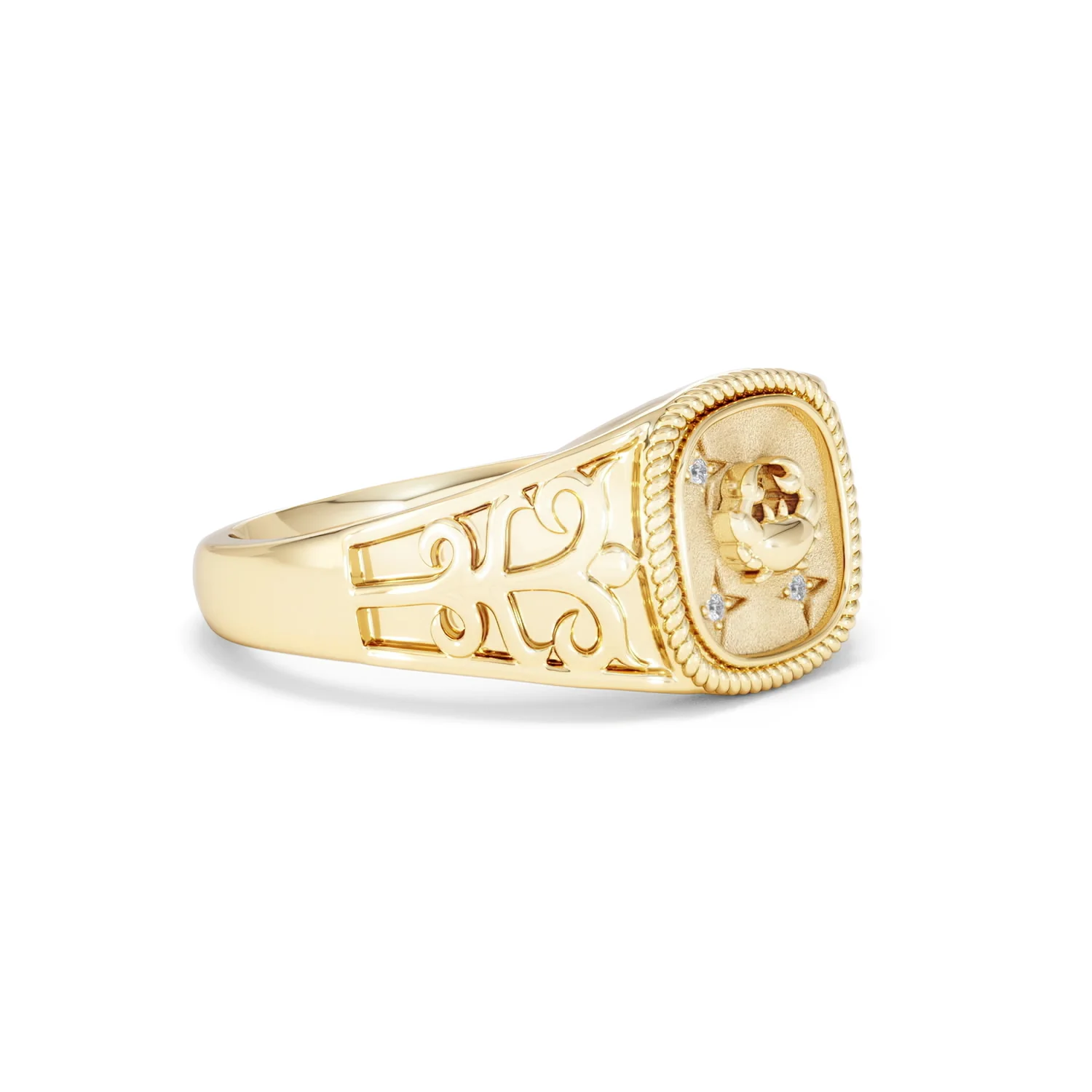 Cancer Zodiac 0.01ct Lab Diamond Signet Ring in 18K Gold Vermeil - Image 18
