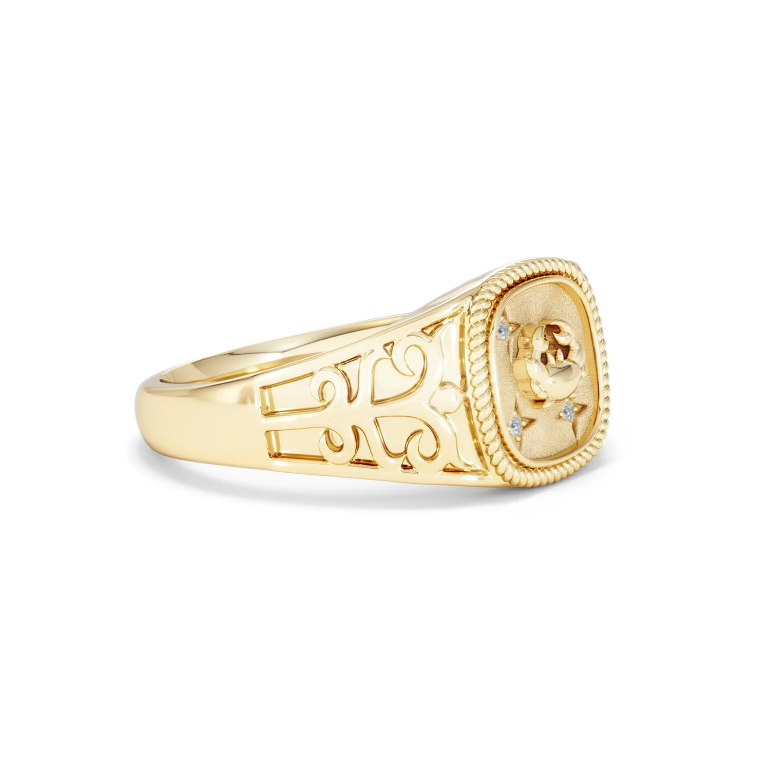 Cancer Zodiac 0.01ct Lab Diamond Signet Ring in 18K Gold Vermeil - Image 19