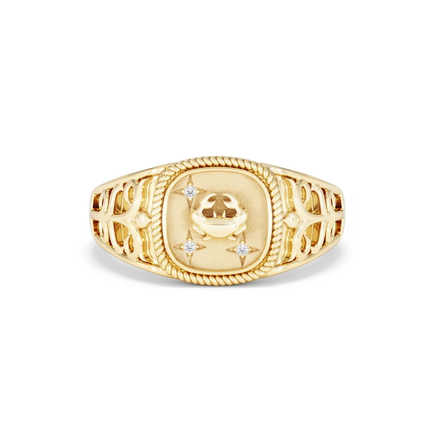 Cancer Zodiac 0.01ct Lab Diamond Signet Ring in 18K Gold Vermeil - Image 7