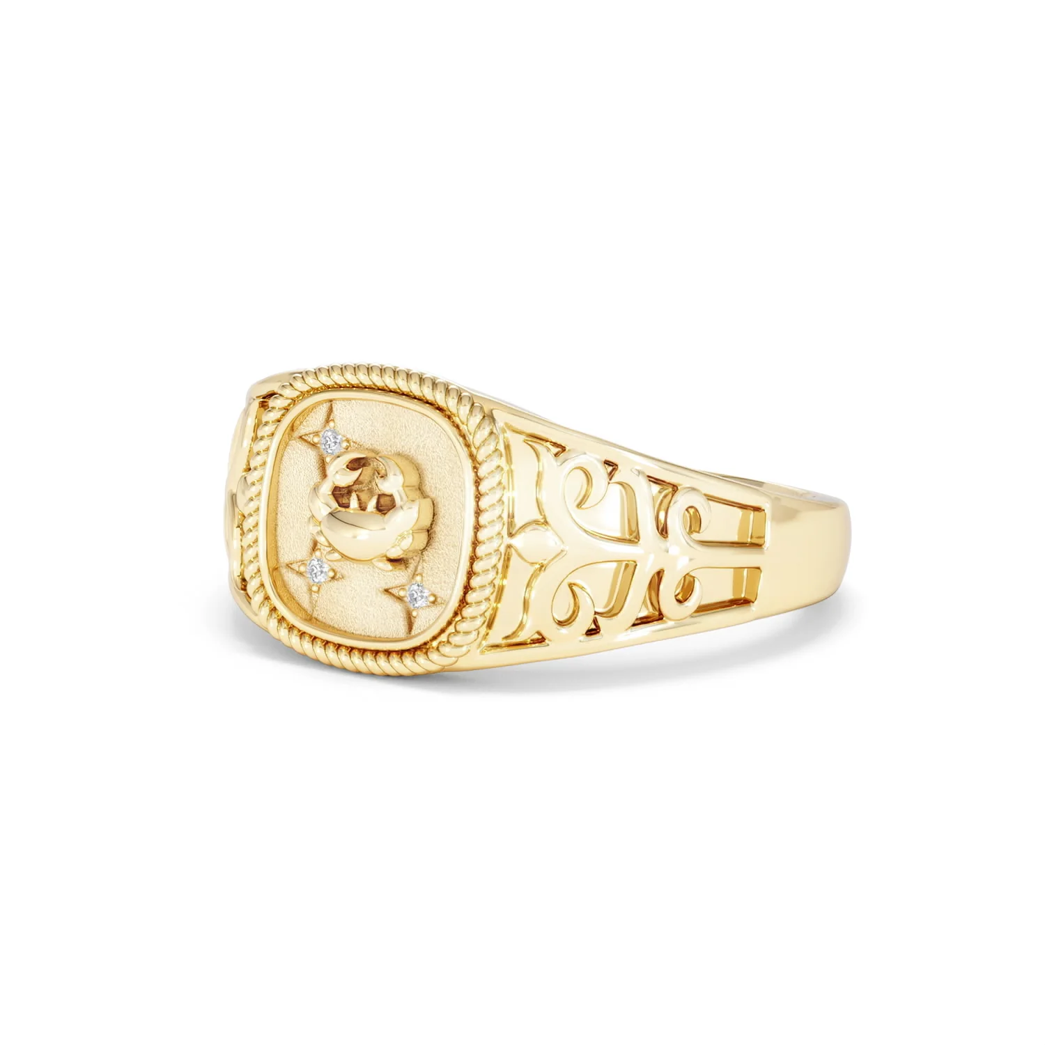 Cancer Zodiac 0.01ct Lab Diamond Signet Ring in 18K Gold Vermeil - Image 79