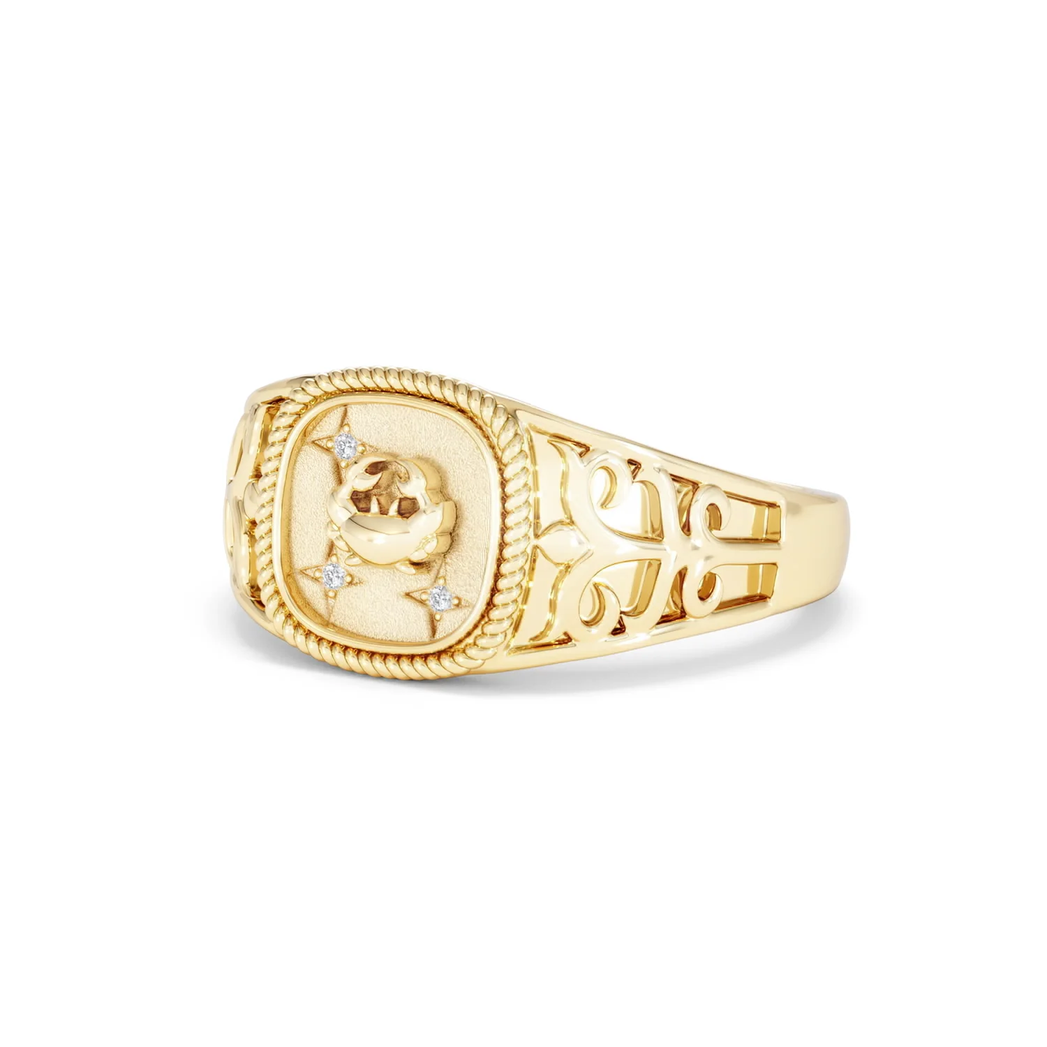 Cancer Zodiac 0.01ct Lab Diamond Signet Ring in 18K Gold Vermeil - Image 80