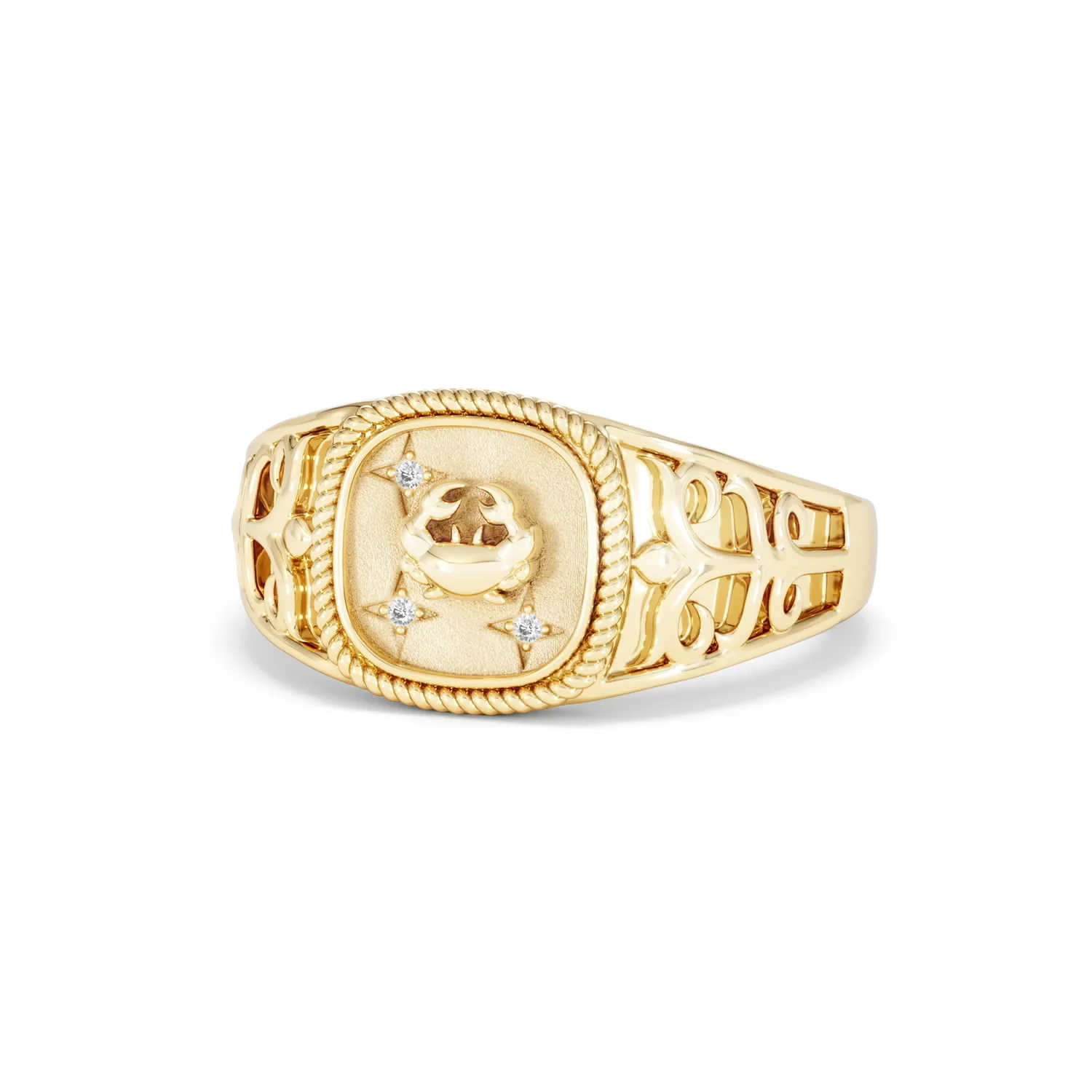 Cancer Zodiac 0.01ct Lab Diamond Signet Ring in 18K Gold Vermeil - Image 83