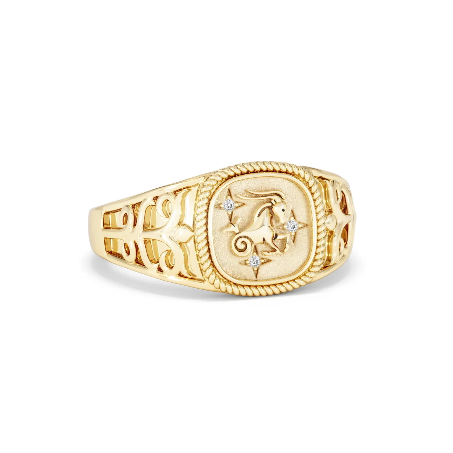 Capricorn Zodiac 0.01ct Lab Diamond Signet Ring in 18K Gold Vermeil - Image 11