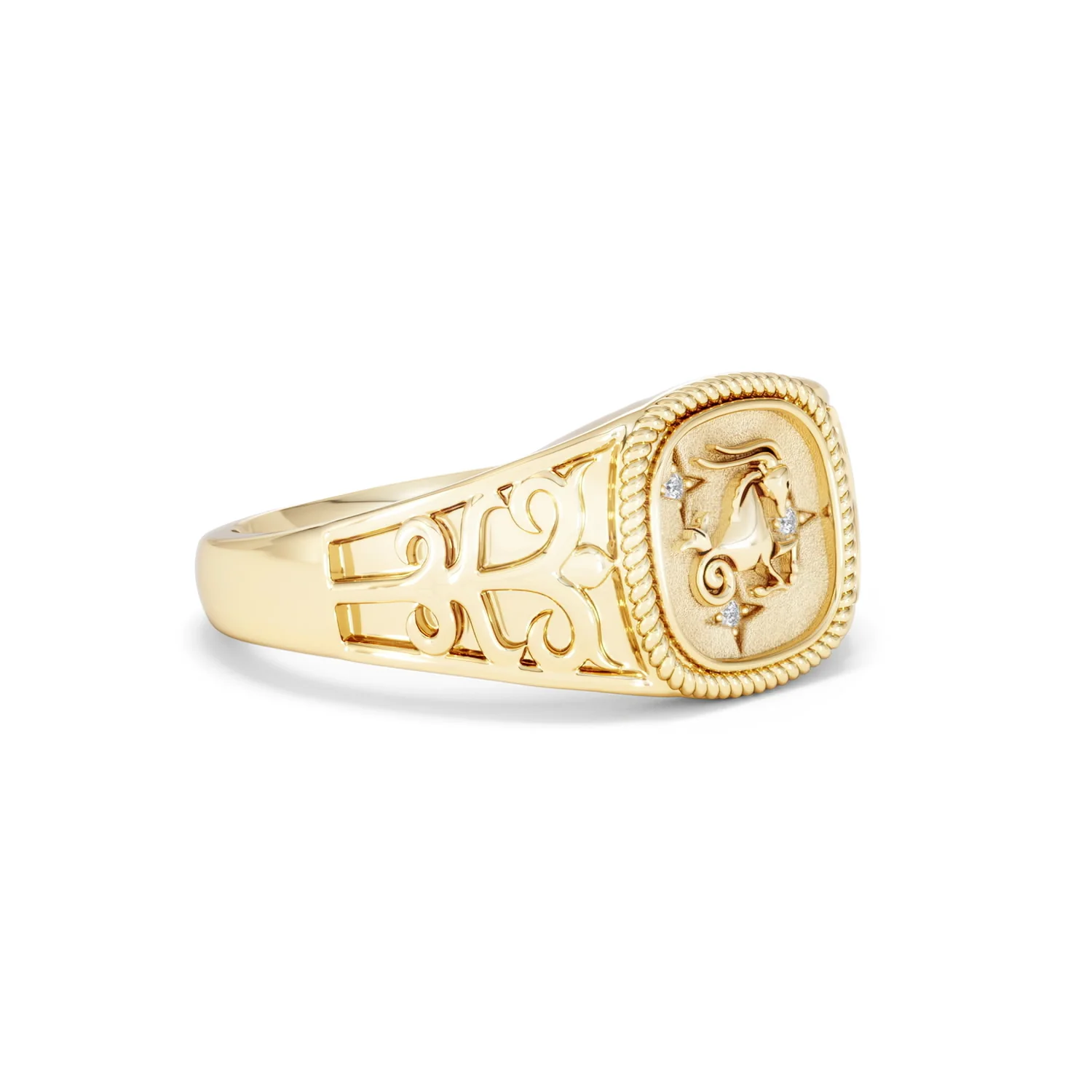 Capricorn Zodiac 0.01ct Lab Diamond Signet Ring in 18K Gold Vermeil - Image 17