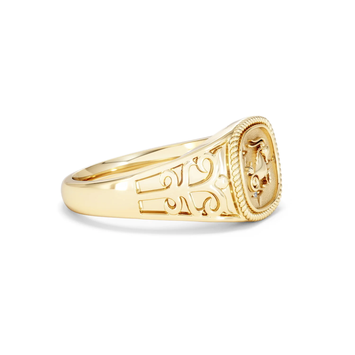 Capricorn Zodiac 0.01ct Lab Diamond Signet Ring in 18K Gold Vermeil - Image 21