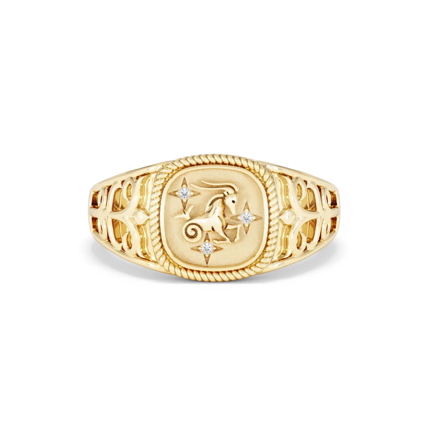 Capricorn Zodiac 0.01ct Lab Diamond Signet Ring in 18K Gold Vermeil - Image 7