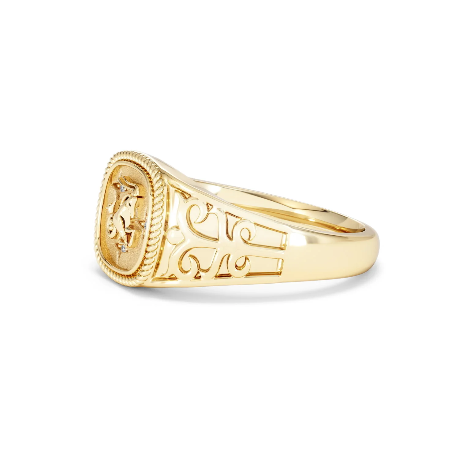 Capricorn Zodiac 0.01ct Lab Diamond Signet Ring in 18K Gold Vermeil - Image 73