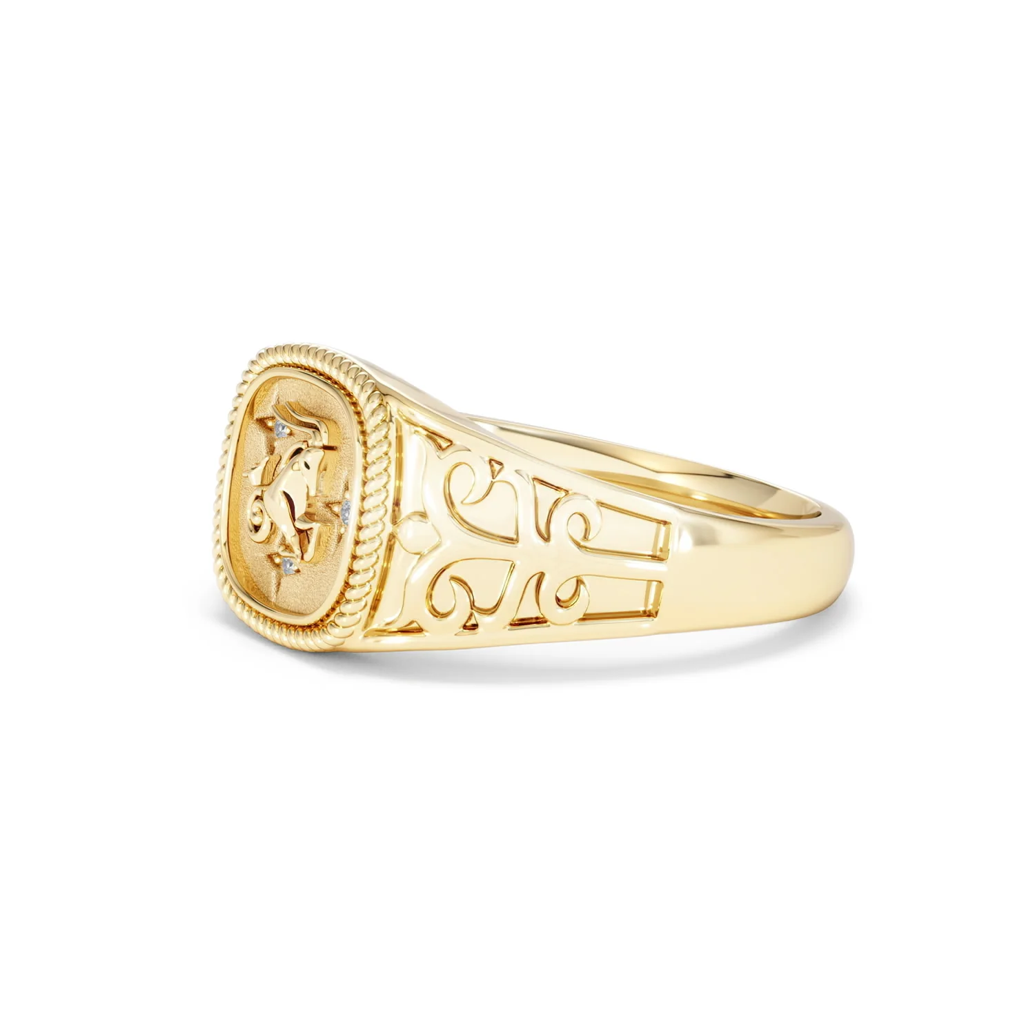 Capricorn Zodiac 0.01ct Lab Diamond Signet Ring in 18K Gold Vermeil - Image 74