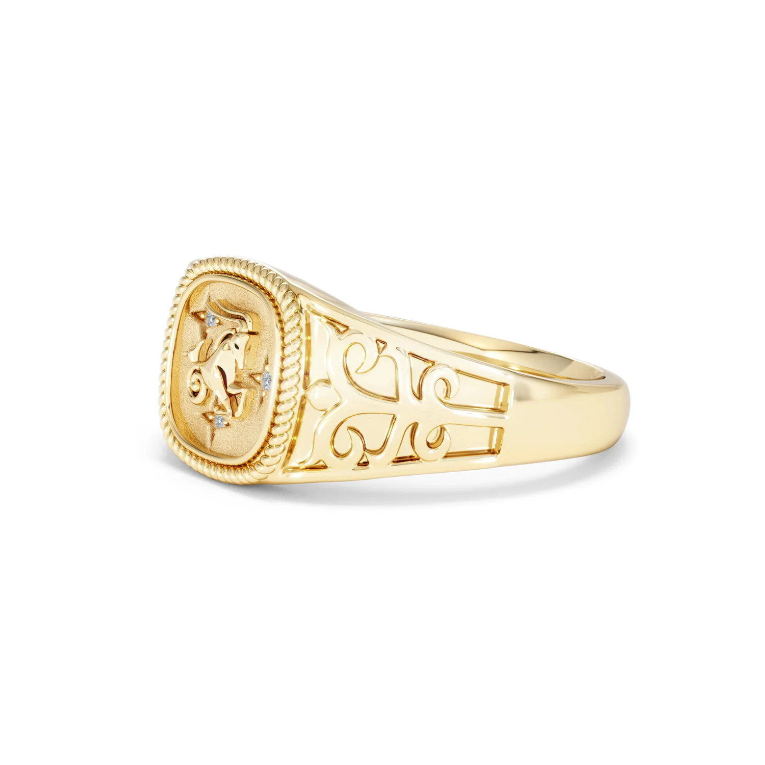 Capricorn Zodiac 0.01ct Lab Diamond Signet Ring in 18K Gold Vermeil - Image 75