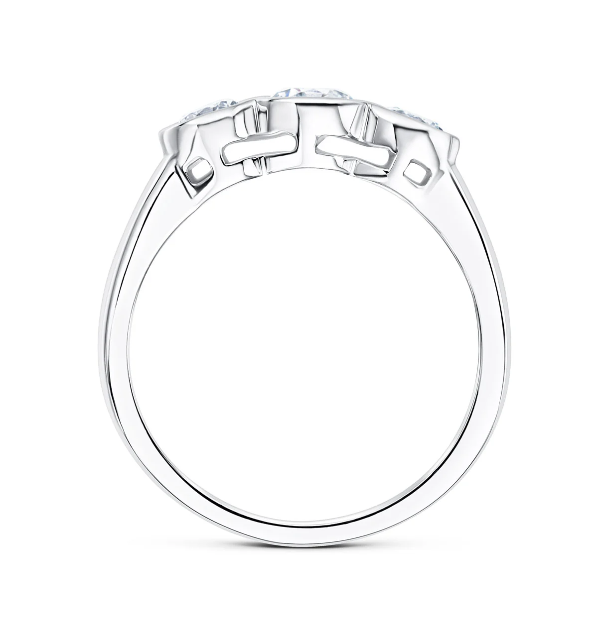 Certified 1.05CT 18K White Gold Brilliant Diamond Rubover Trilogy Ring - SIZE O - Image 2