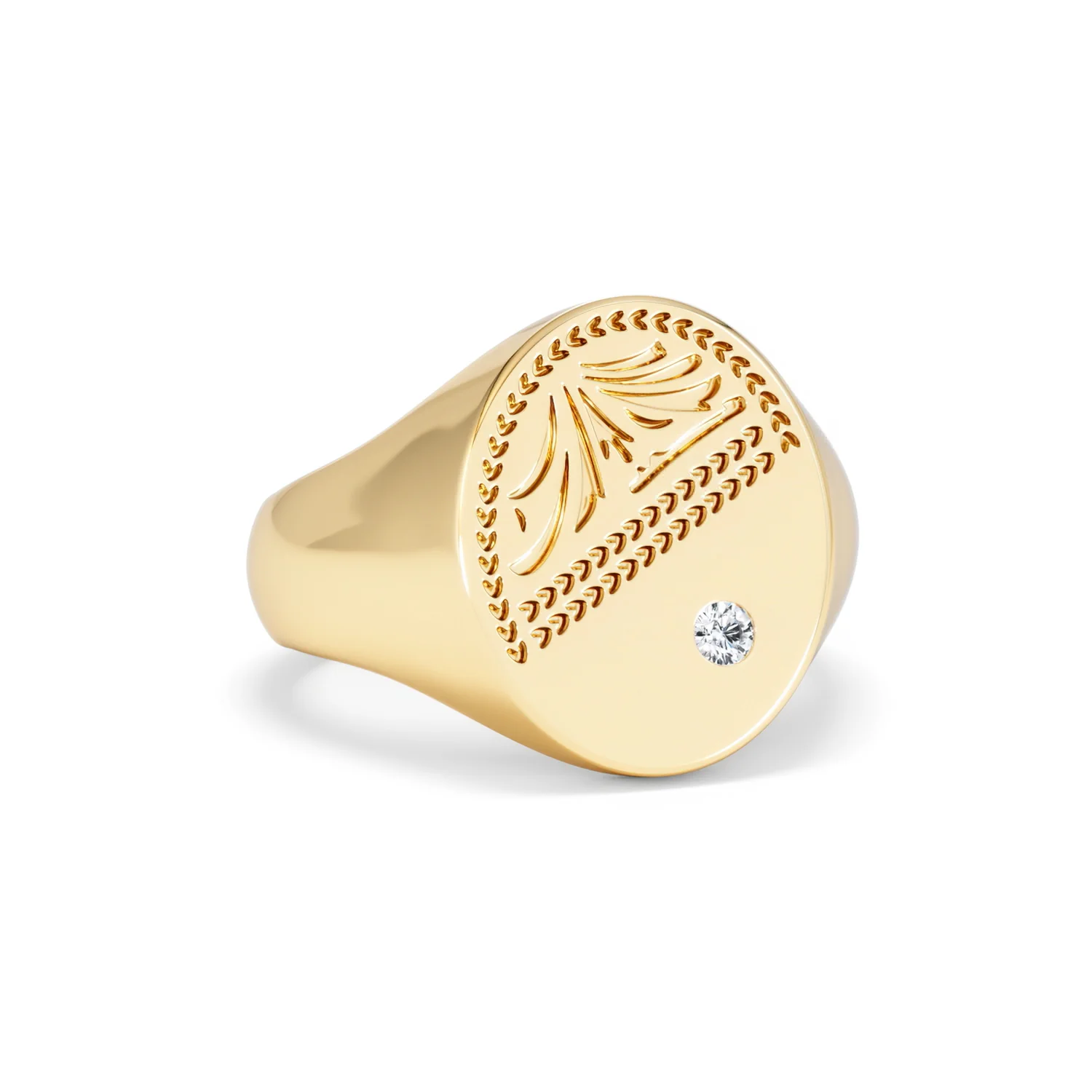 Crest 0.03ct Lab Diamond Men's Oval Signet Ring in 18K Yellow Gold Vermeil - Image 11