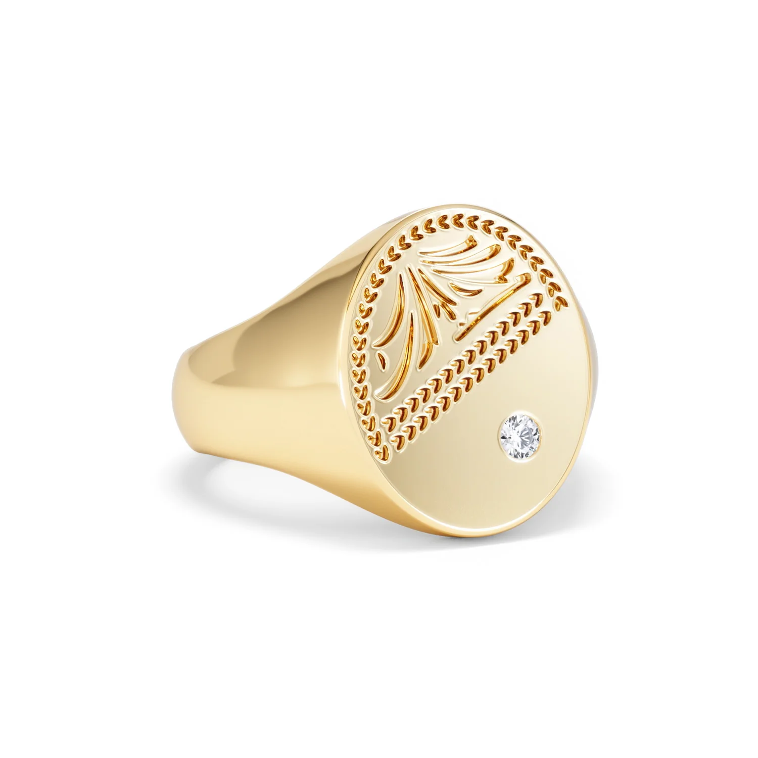 Crest 0.03ct Lab Diamond Men's Oval Signet Ring in 18K Yellow Gold Vermeil - Image 12