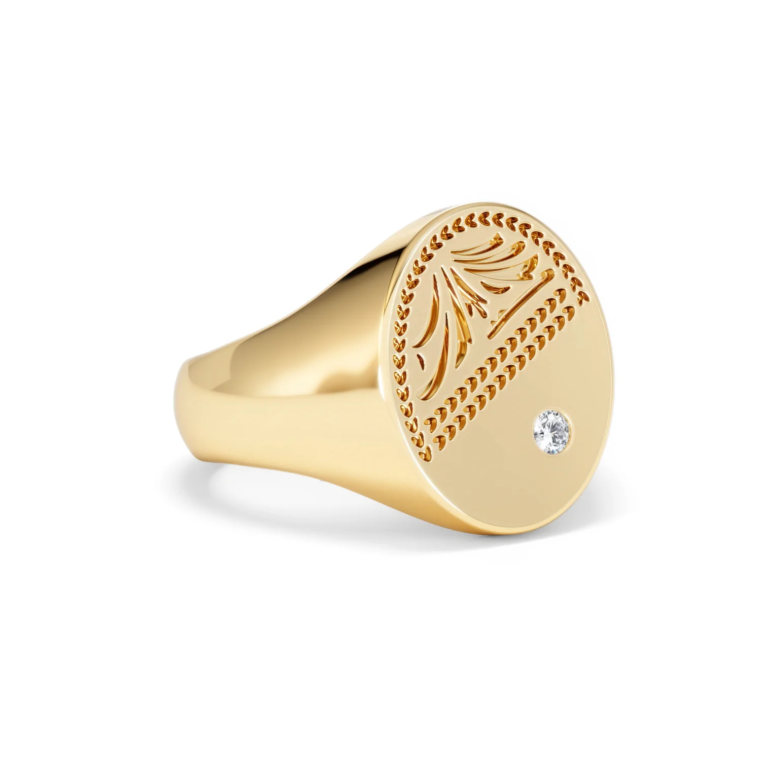 Crest 0.03ct Lab Diamond Men's Oval Signet Ring in 18K Yellow Gold Vermeil - Image 14