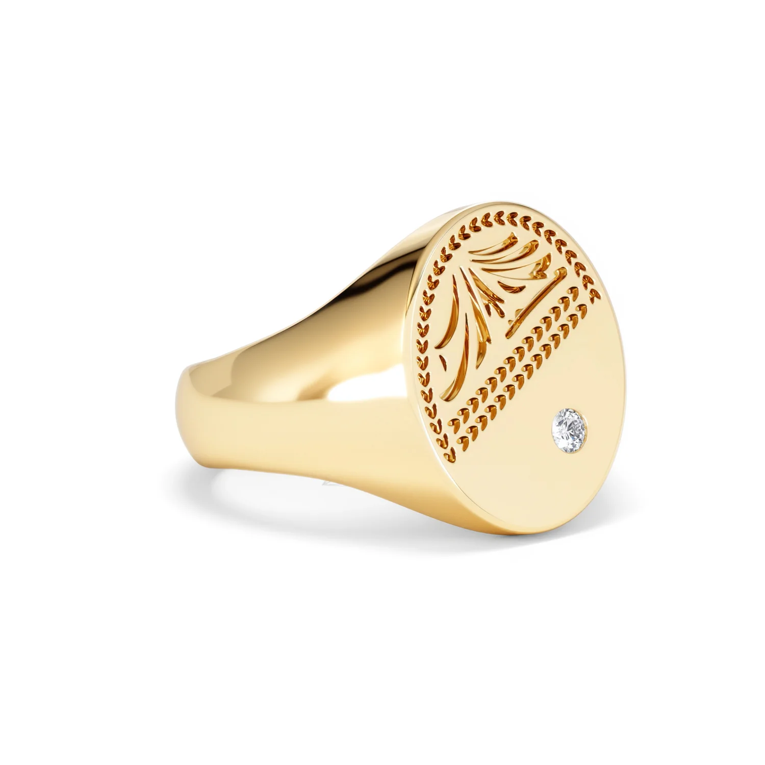 Crest 0.03ct Lab Diamond Men's Oval Signet Ring in 18K Yellow Gold Vermeil - Image 15