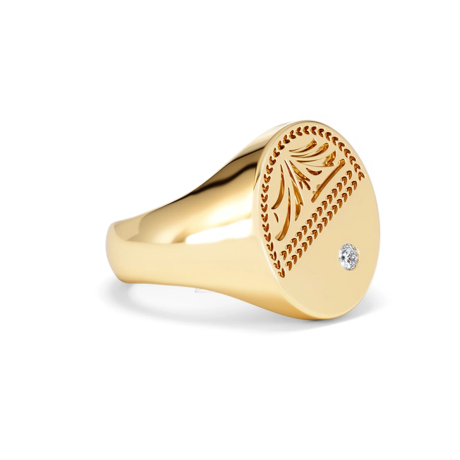 Crest 0.03ct Lab Diamond Men's Oval Signet Ring in 18K Yellow Gold Vermeil - Image 16