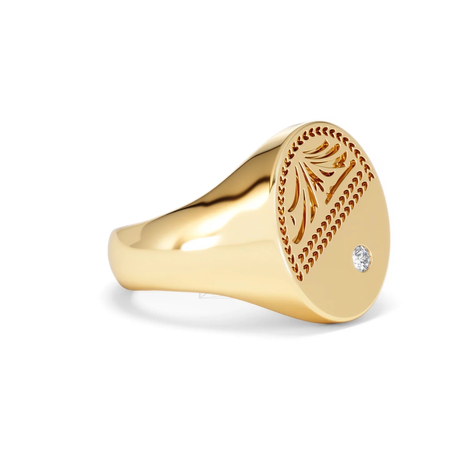Crest 0.03ct Lab Diamond Men's Oval Signet Ring in 18K Yellow Gold Vermeil - Image 17