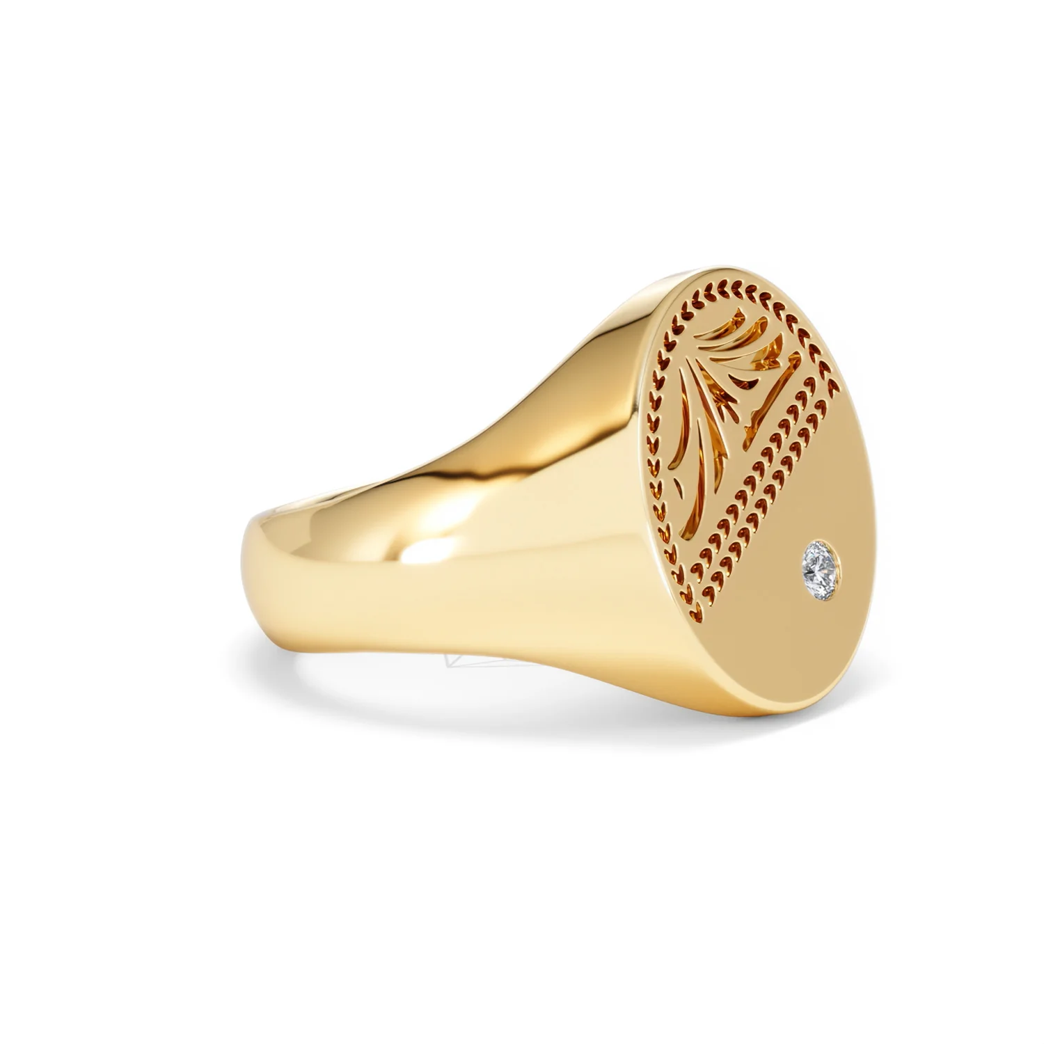 Crest 0.03ct Lab Diamond Men's Oval Signet Ring in 18K Yellow Gold Vermeil - Image 18