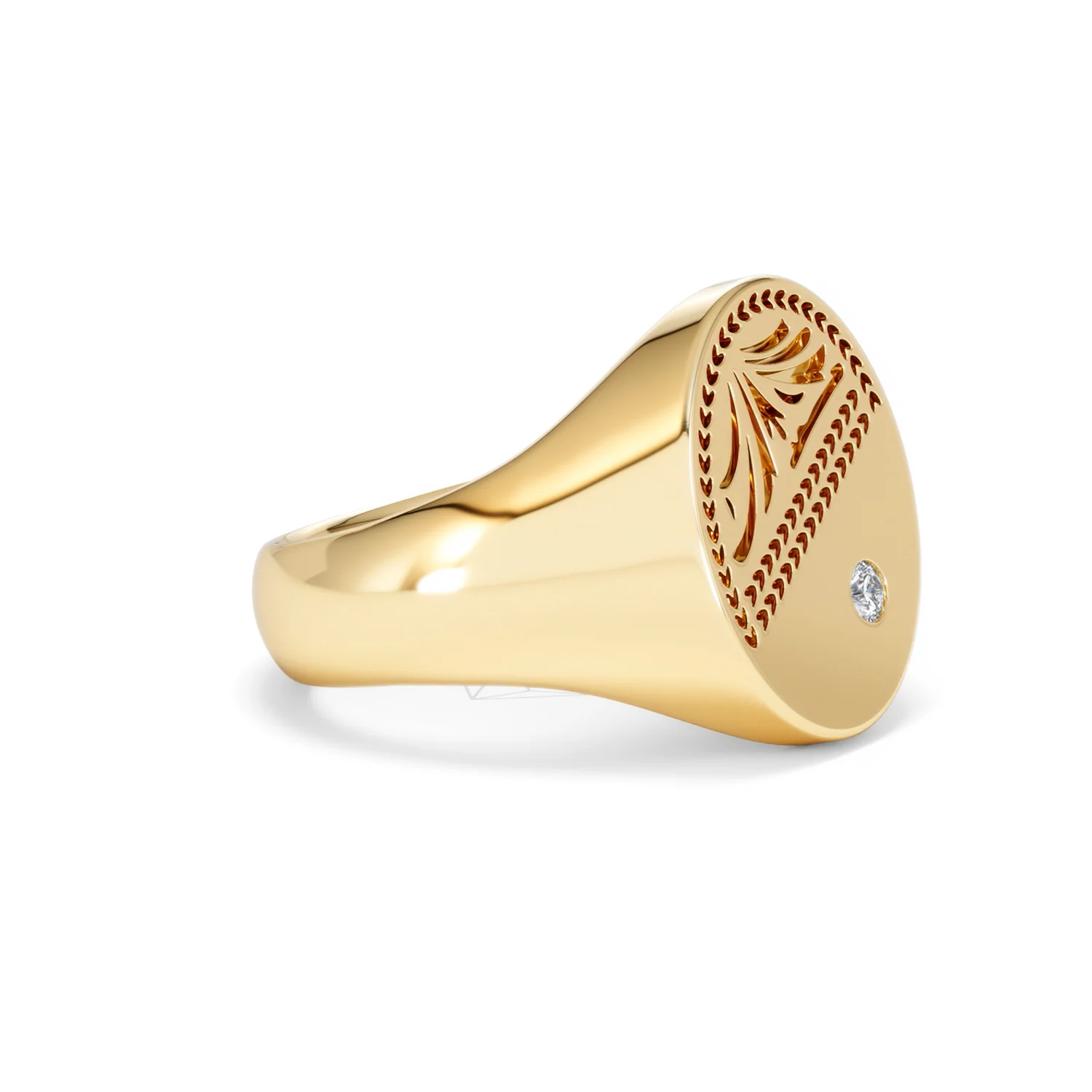 Crest 0.03ct Lab Diamond Men's Oval Signet Ring in 18K Yellow Gold Vermeil - Image 19