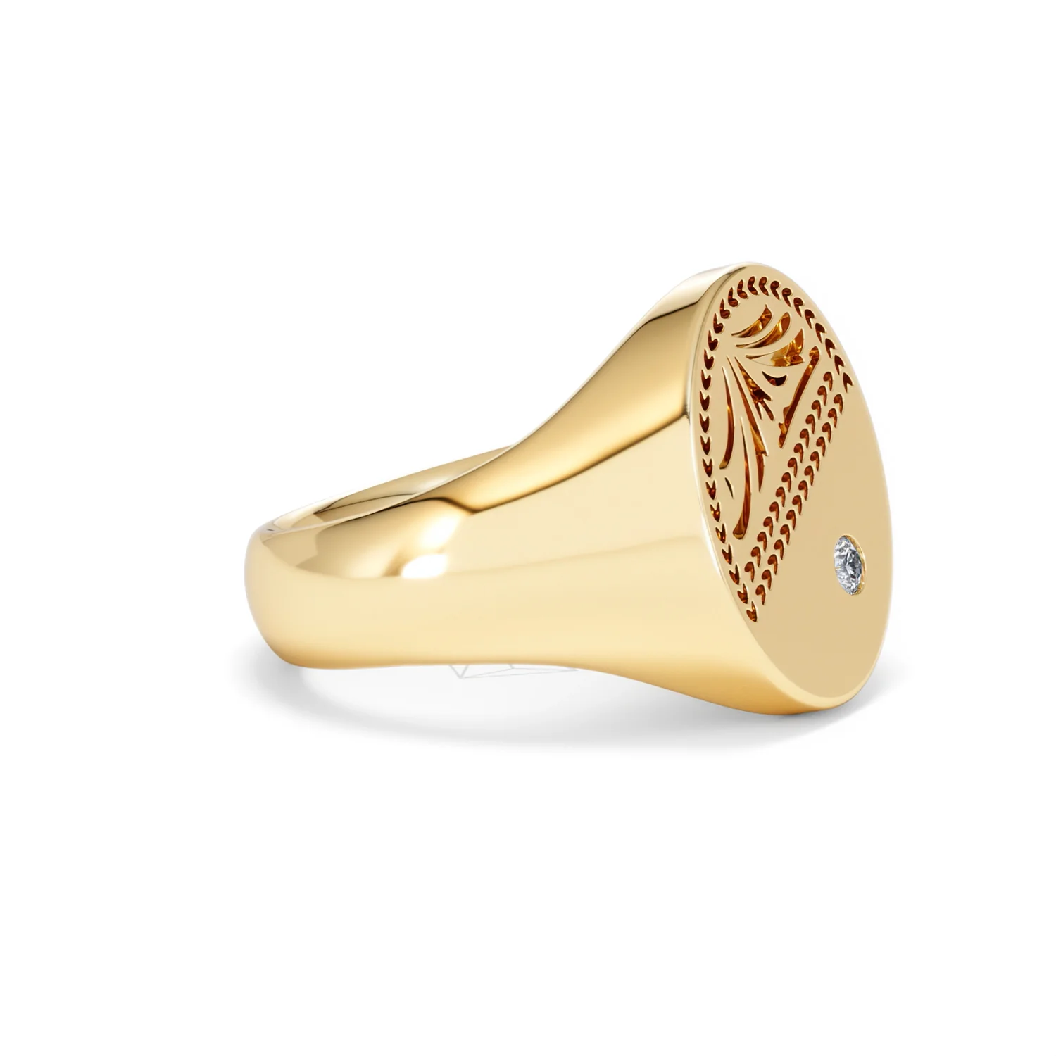Crest 0.03ct Lab Diamond Men's Oval Signet Ring in 18K Yellow Gold Vermeil - Image 20