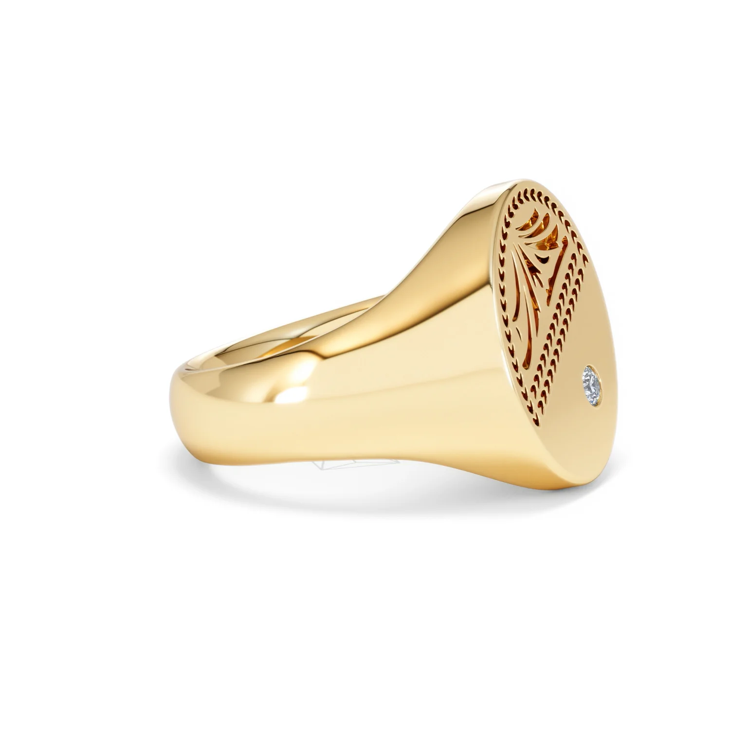 Crest 0.03ct Lab Diamond Men's Oval Signet Ring in 18K Yellow Gold Vermeil - Image 21
