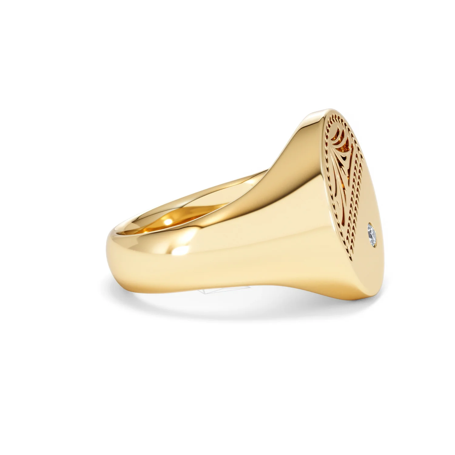 Crest 0.03ct Lab Diamond Men's Oval Signet Ring in 18K Yellow Gold Vermeil - Image 23