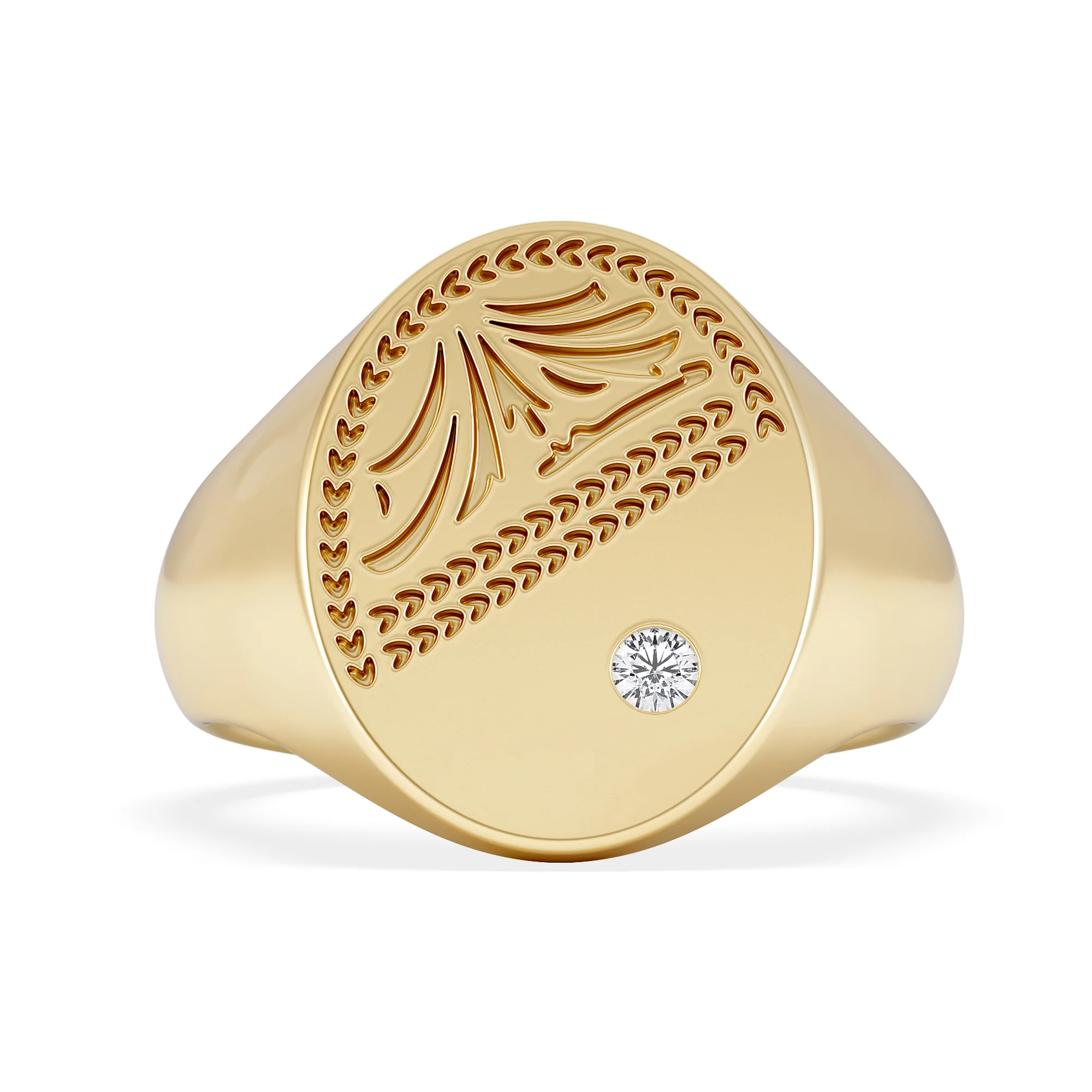 Crest 0.03ct Lab Diamond Men's Oval Signet Ring in 18K Yellow Gold Vermeil - Image 6