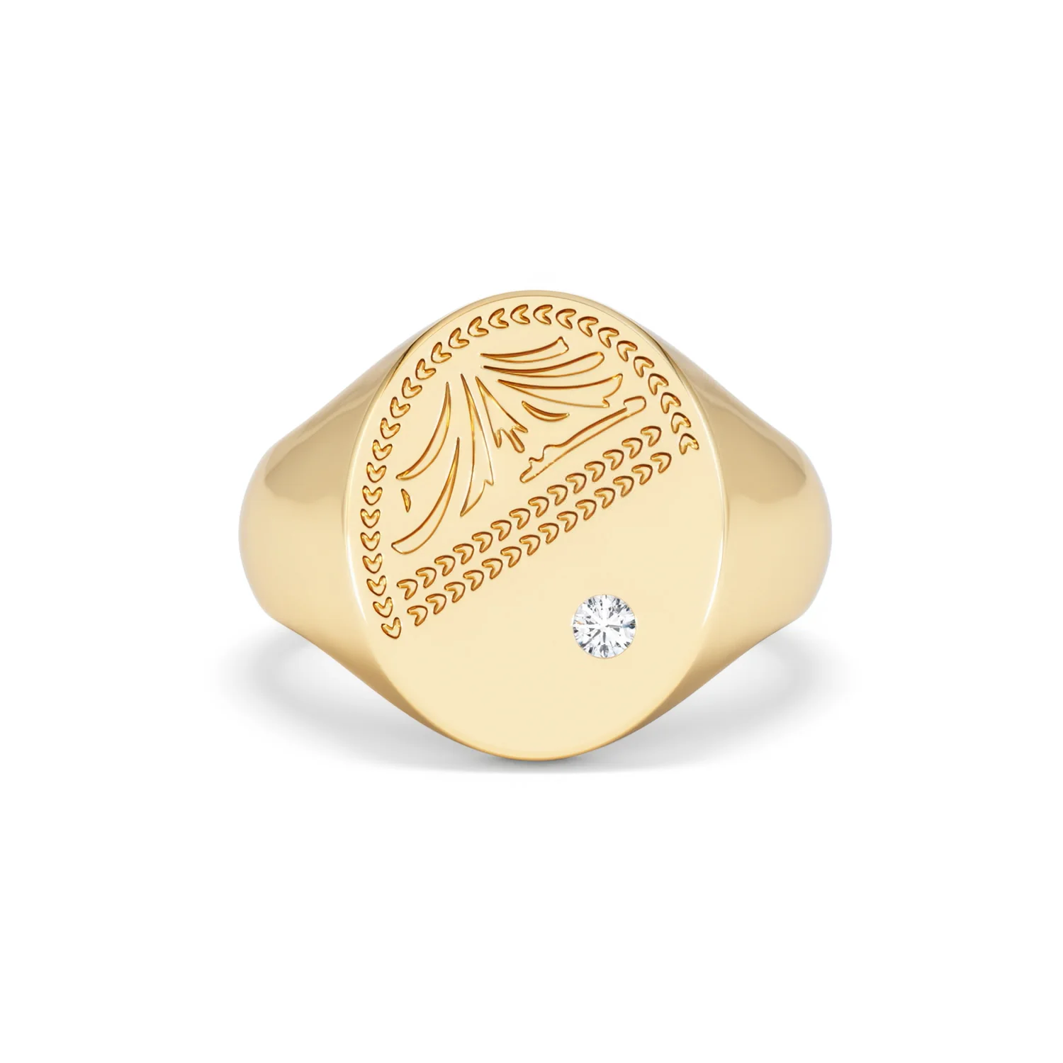 Crest 0.03ct Lab Diamond Men's Oval Signet Ring in 18K Yellow Gold Vermeil - Image 7
