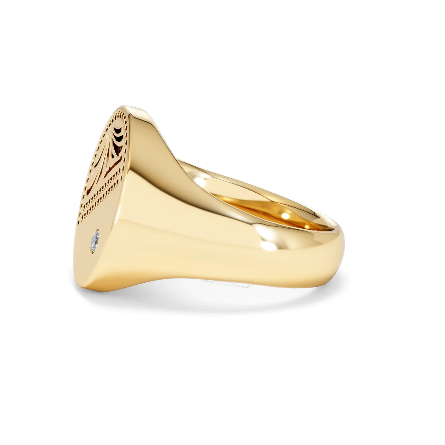 Crest 0.03ct Lab Diamond Men's Oval Signet Ring in 18K Yellow Gold Vermeil - Image 70