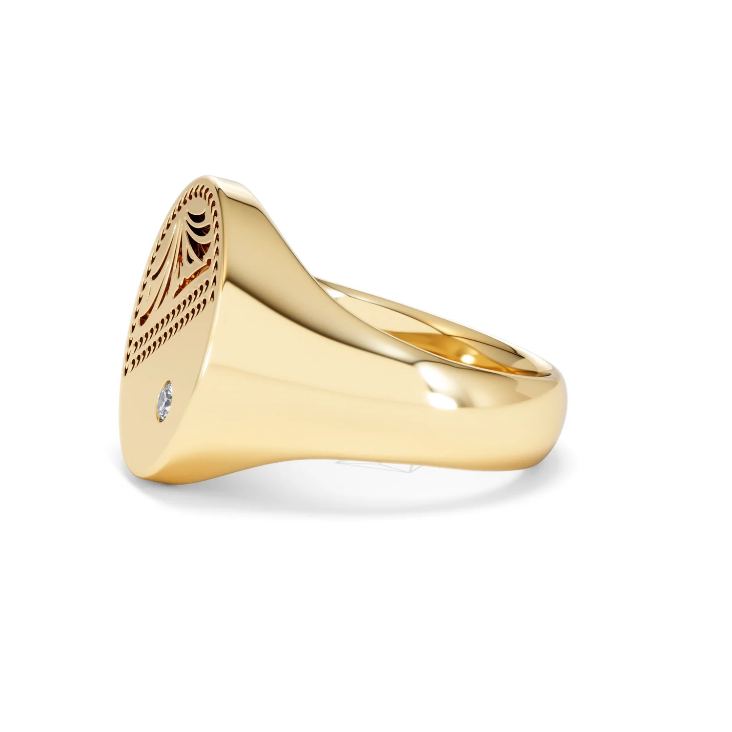 Crest 0.03ct Lab Diamond Men's Oval Signet Ring in 18K Yellow Gold Vermeil - Image 71