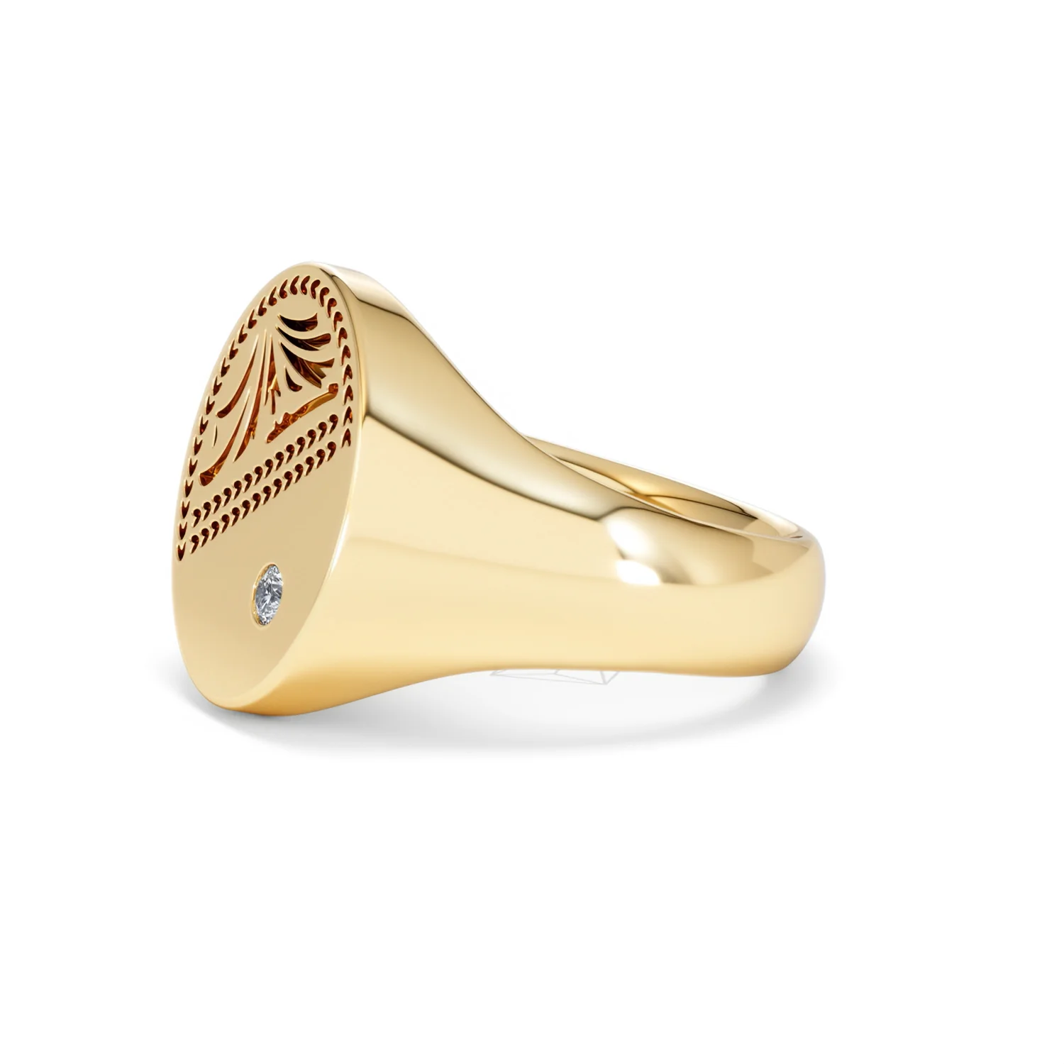 Crest 0.03ct Lab Diamond Men's Oval Signet Ring in 18K Yellow Gold Vermeil - Image 73