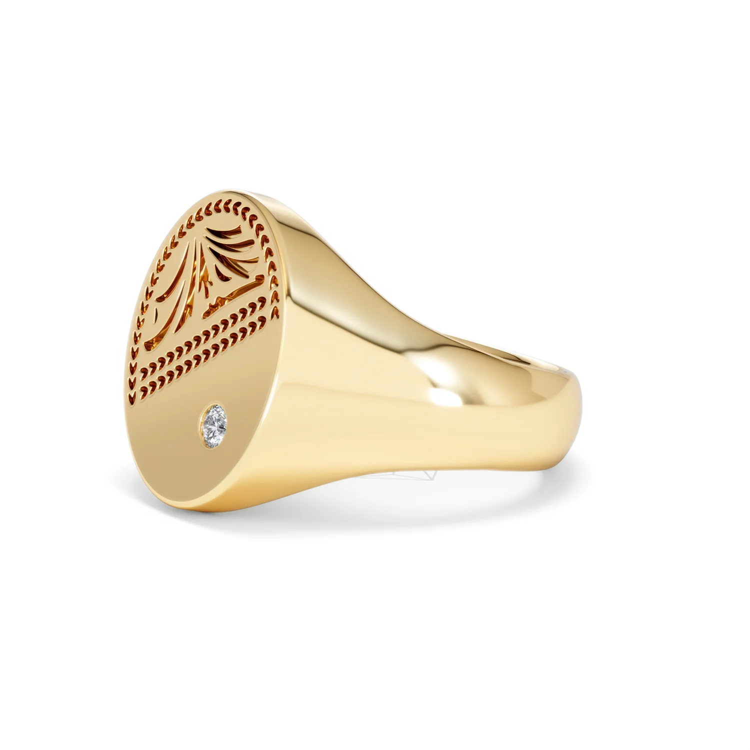 Crest 0.03ct Lab Diamond Men's Oval Signet Ring in 18K Yellow Gold Vermeil - Image 75
