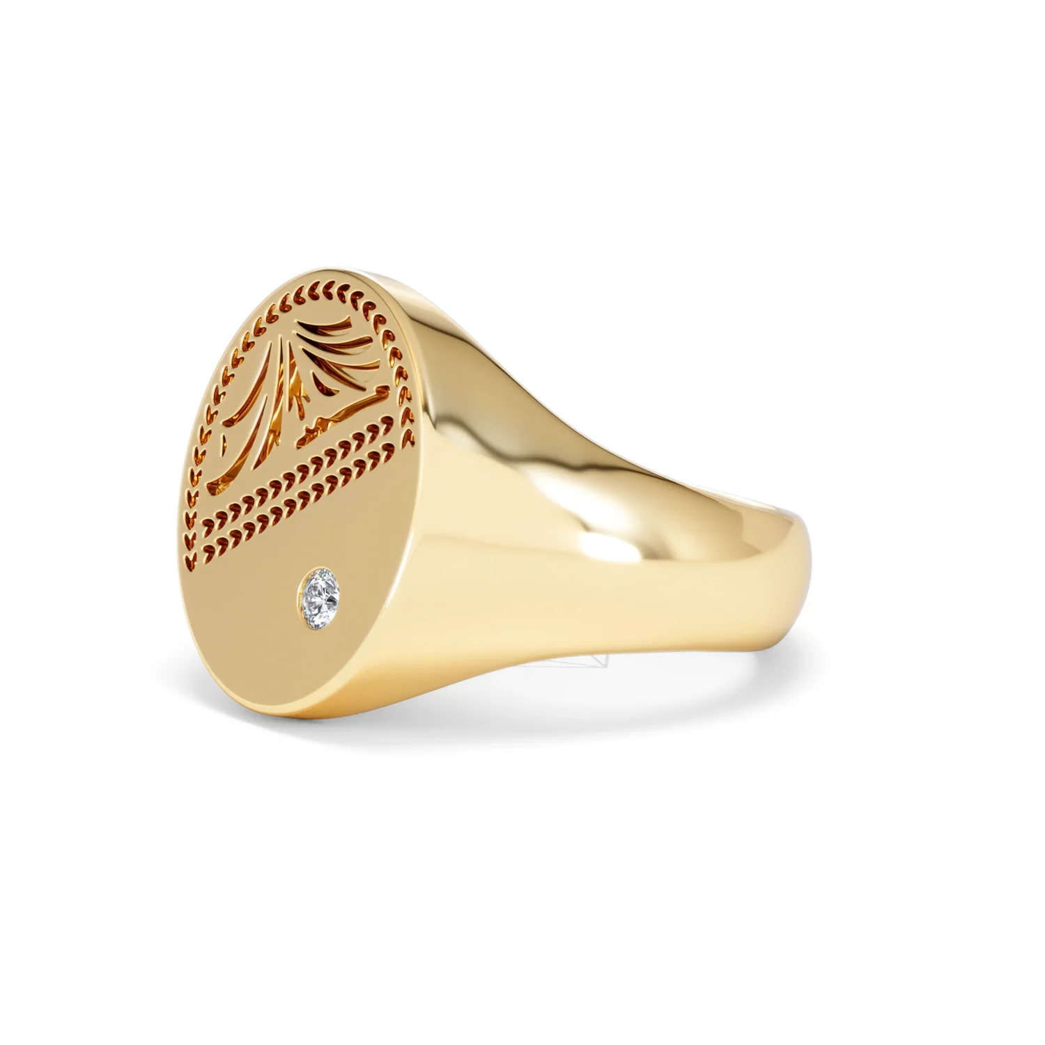 Crest 0.03ct Lab Diamond Men's Oval Signet Ring in 18K Yellow Gold Vermeil - Image 76