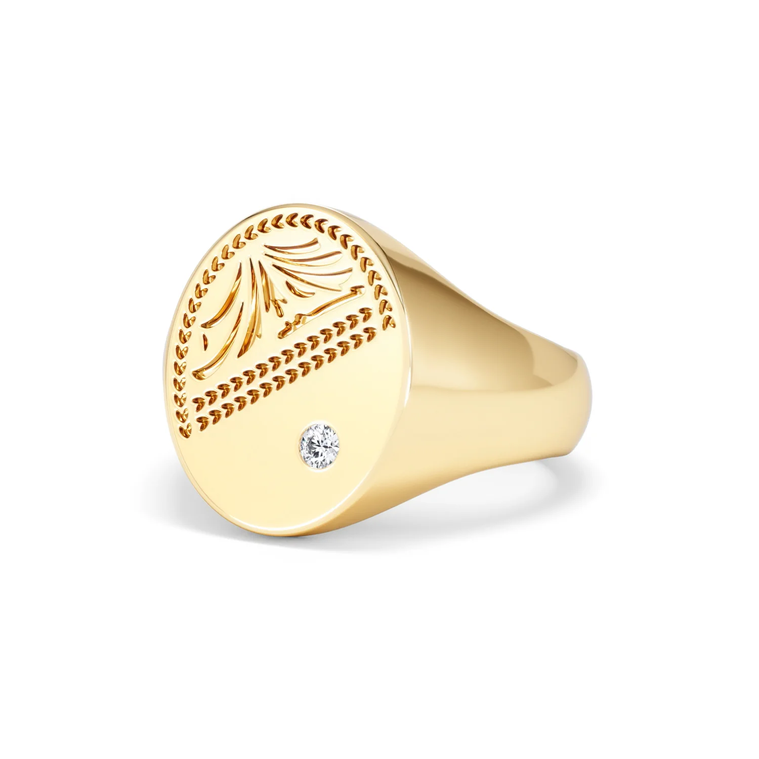 Crest 0.03ct Lab Diamond Men's Oval Signet Ring in 18K Yellow Gold Vermeil - Image 81