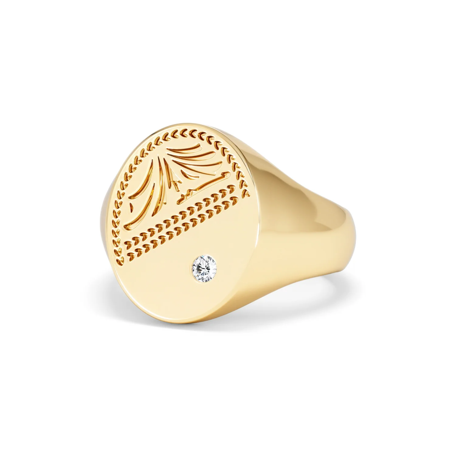 Crest 0.03ct Lab Diamond Men's Oval Signet Ring in 18K Yellow Gold Vermeil - Image 82